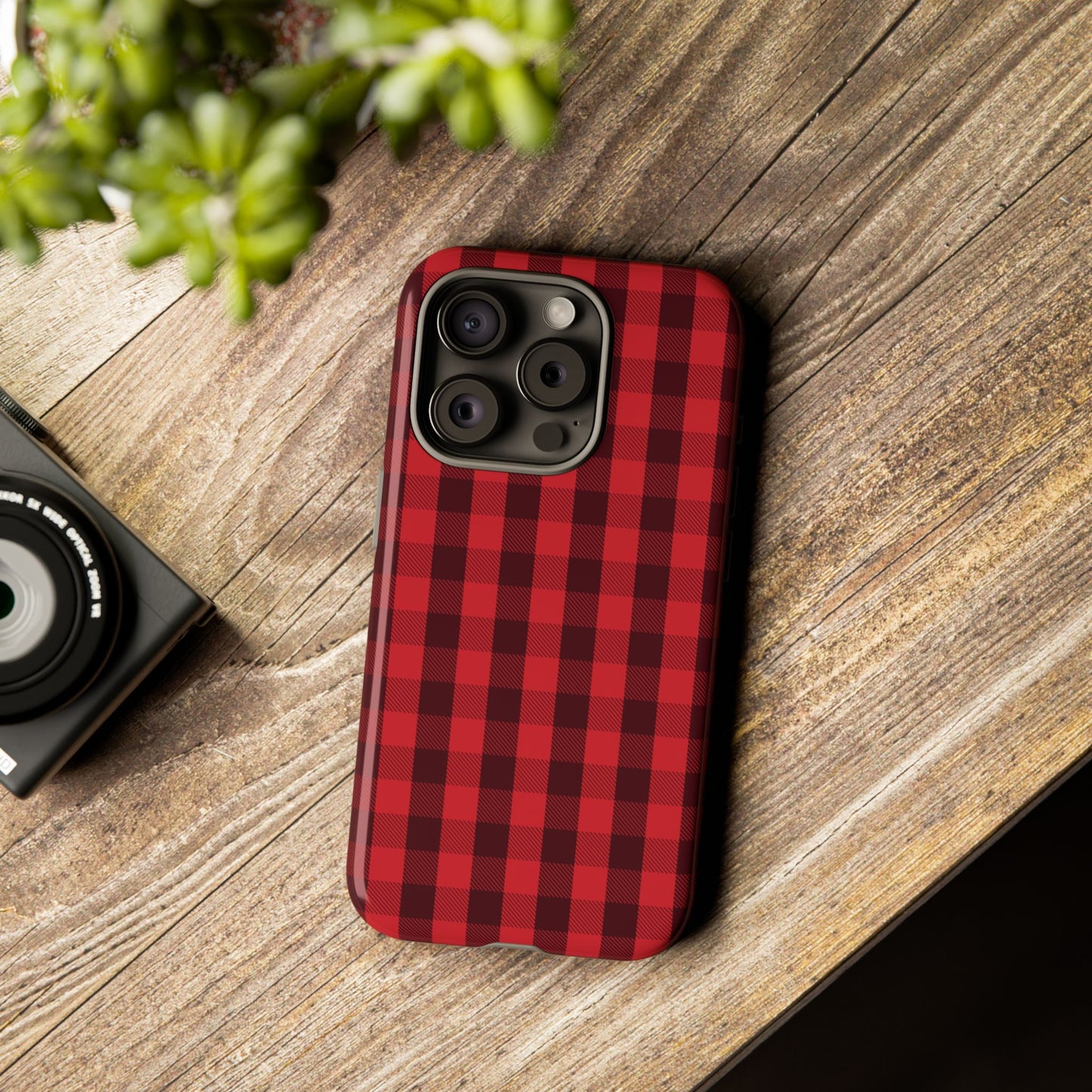 Red Christmas Gingham Pattern - iPhone Case