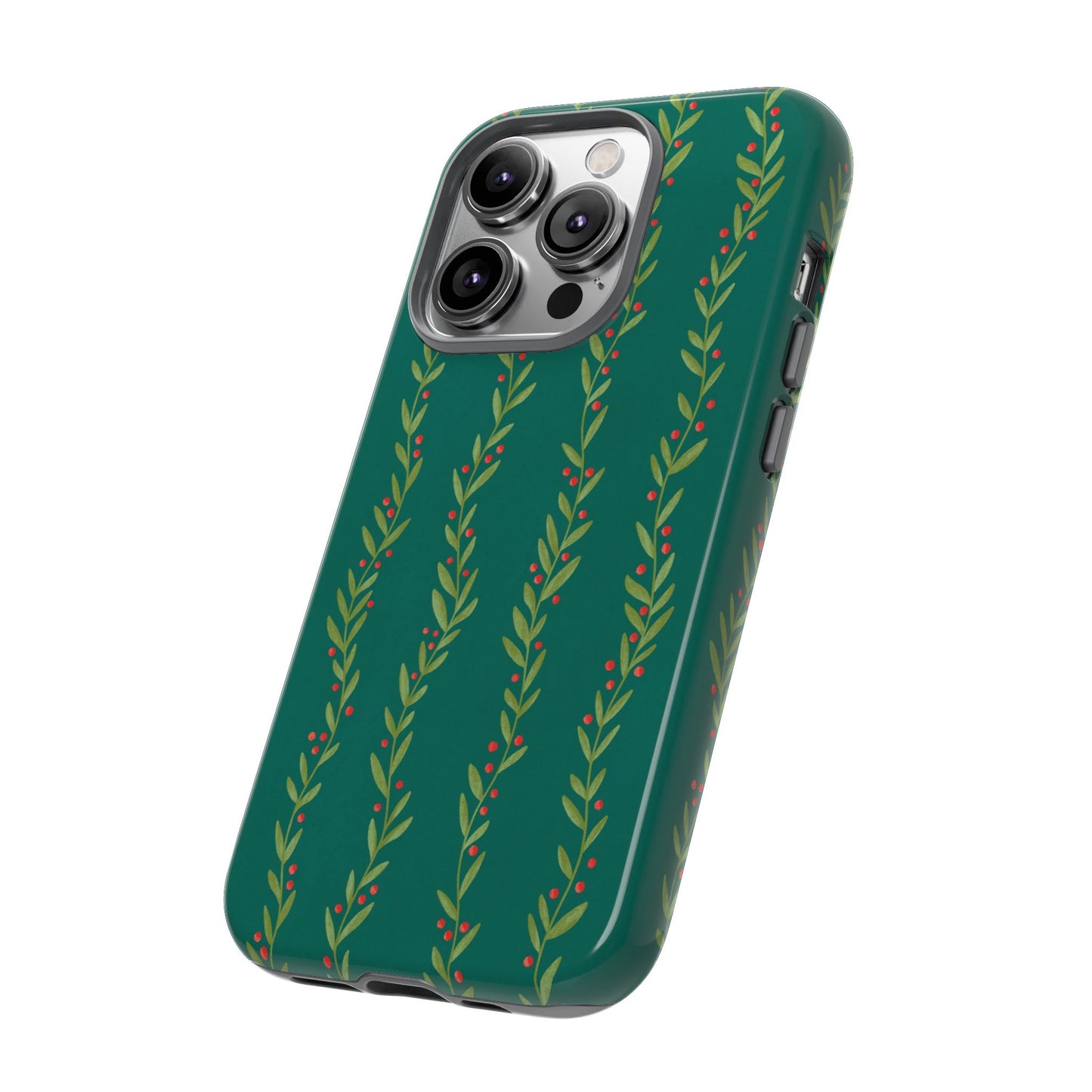 Green Christmas Holly Garland - iPhone Case