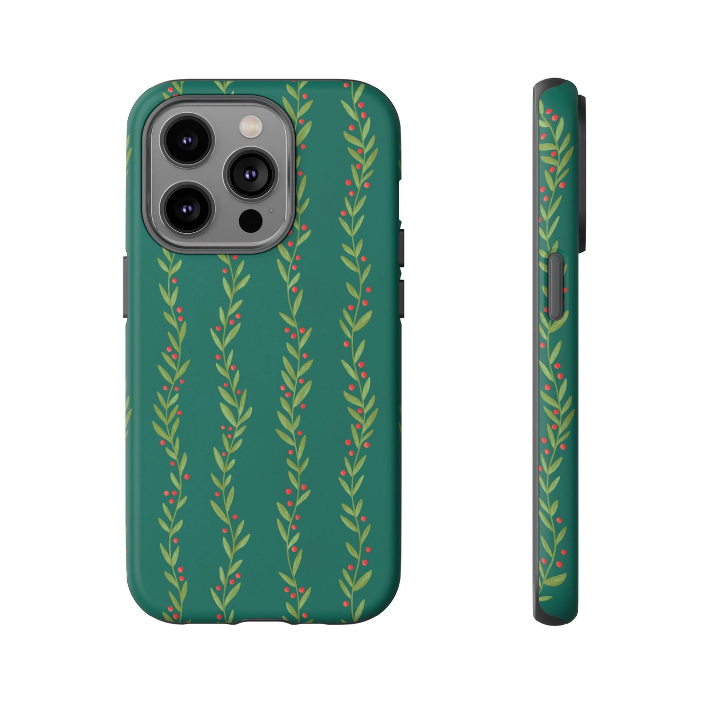 Green Christmas Holly Garland - iPhone Case