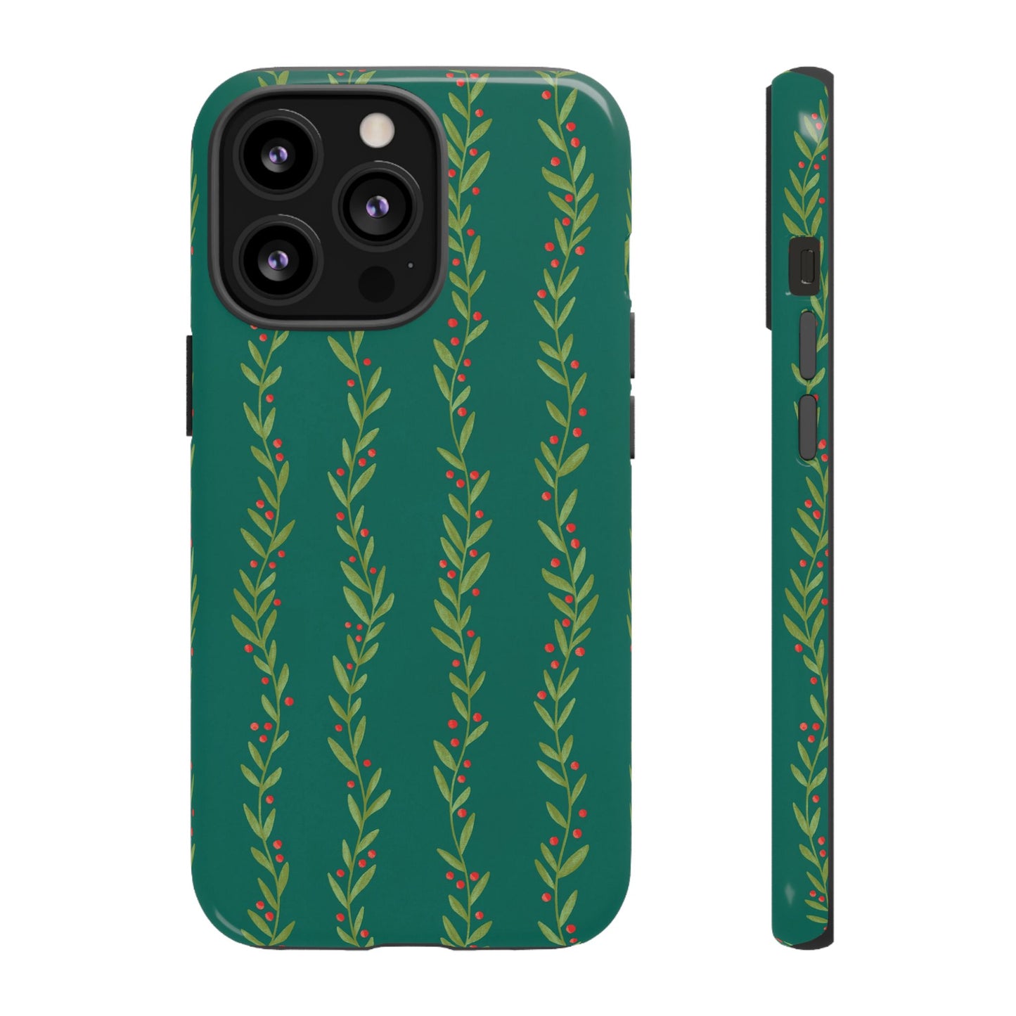 Green Christmas Holly Garland - iPhone Case