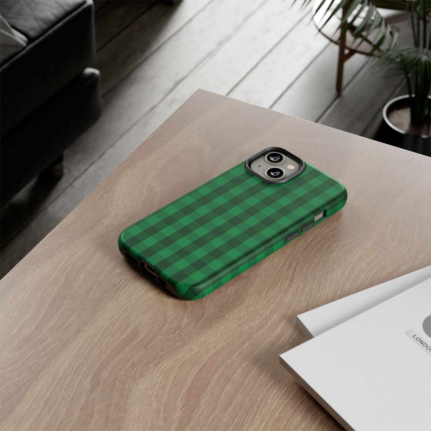 Dark Green Christmas Gingham - iPhone Case