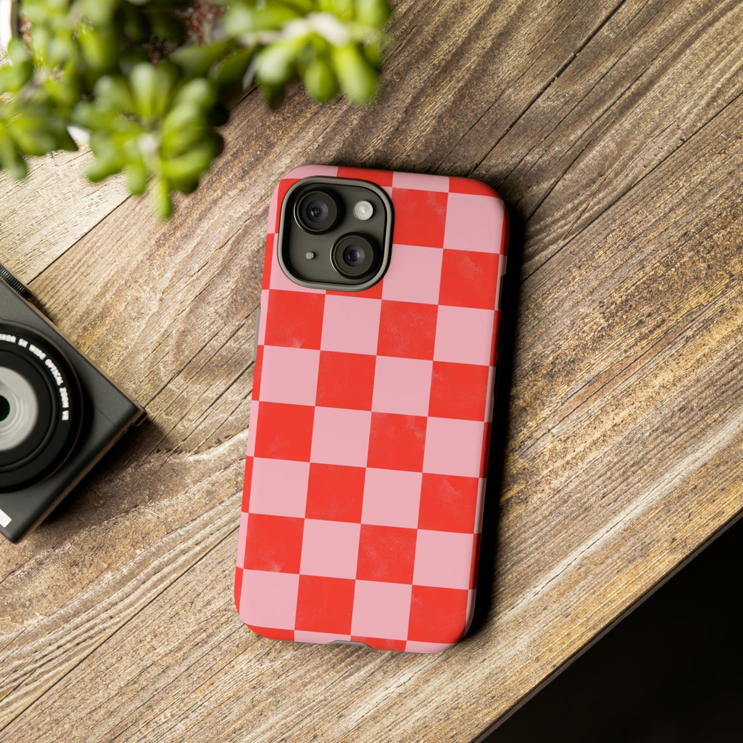 Red and Pink Checker Pattern - iPhone Case