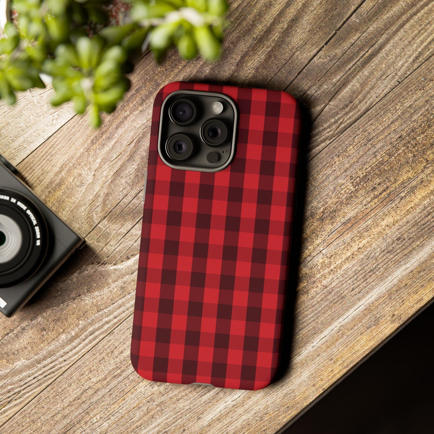 Red Christmas Gingham Pattern - iPhone Case