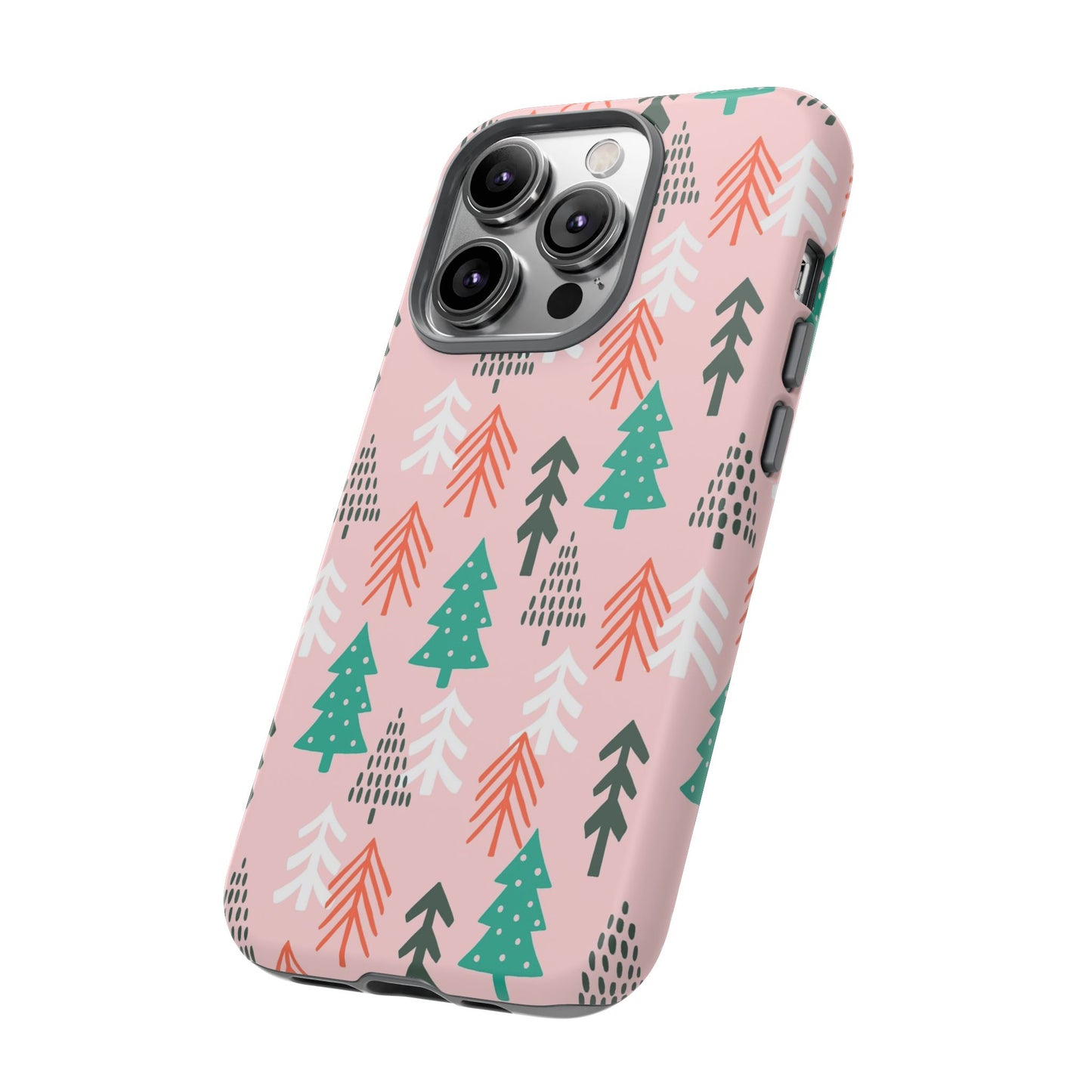 Christmas Trees Pink Background Pattern - iPhone Case