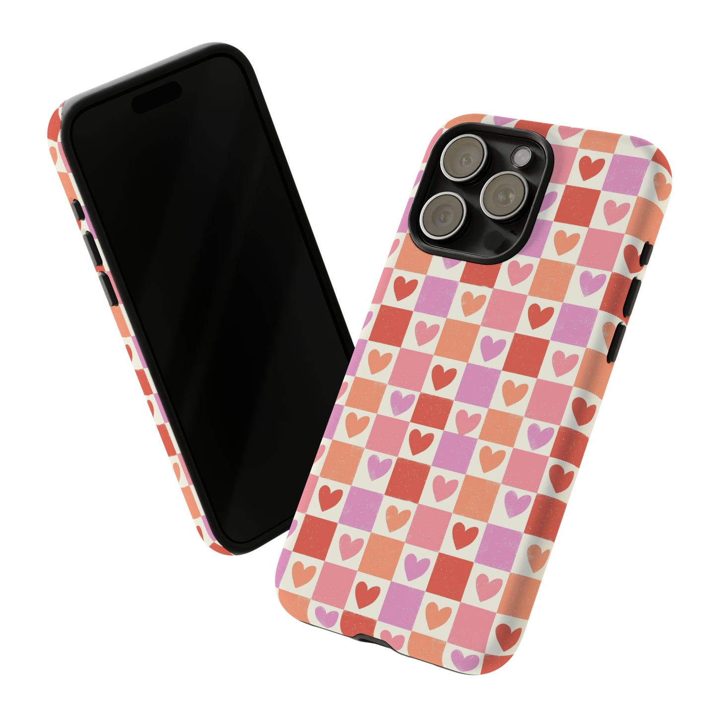 Pink Check Hearts iPhone Case