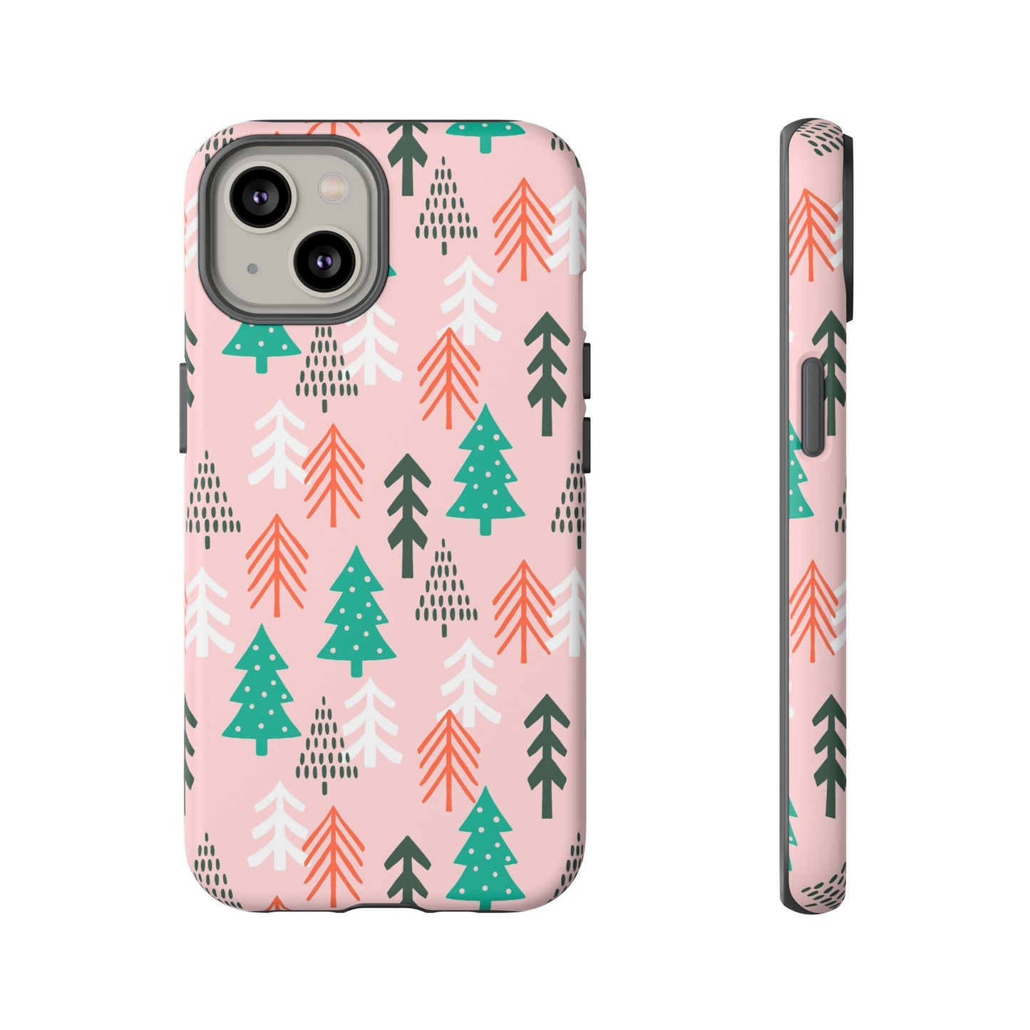 Christmas Trees Pink Background Pattern - iPhone Case