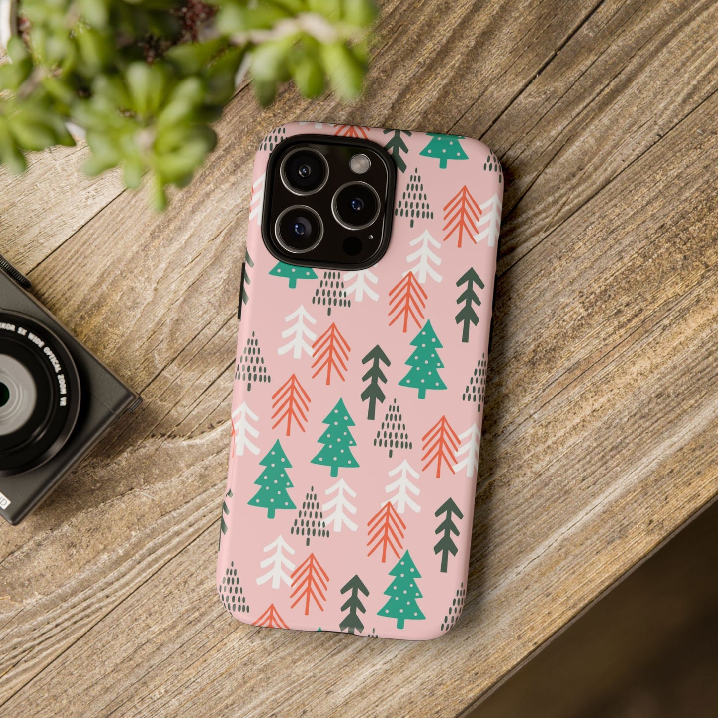 Christmas Trees Pink Background Pattern - iPhone Case