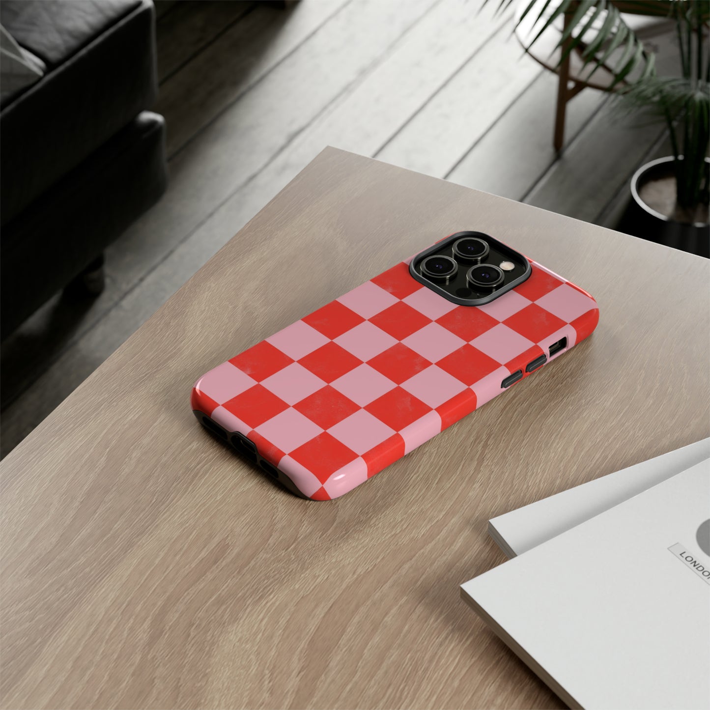 Red and Pink Checker Pattern - iPhone Case