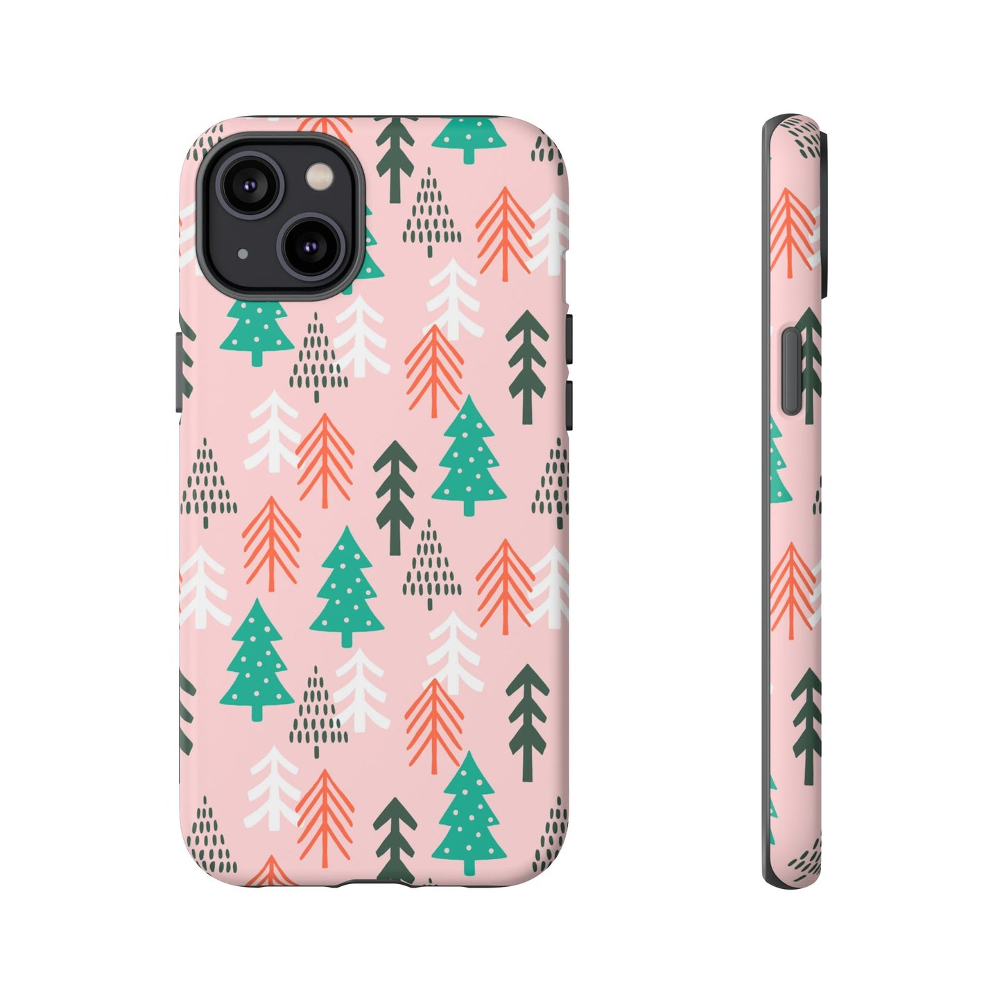 Christmas Trees Pink Background Pattern - iPhone Case