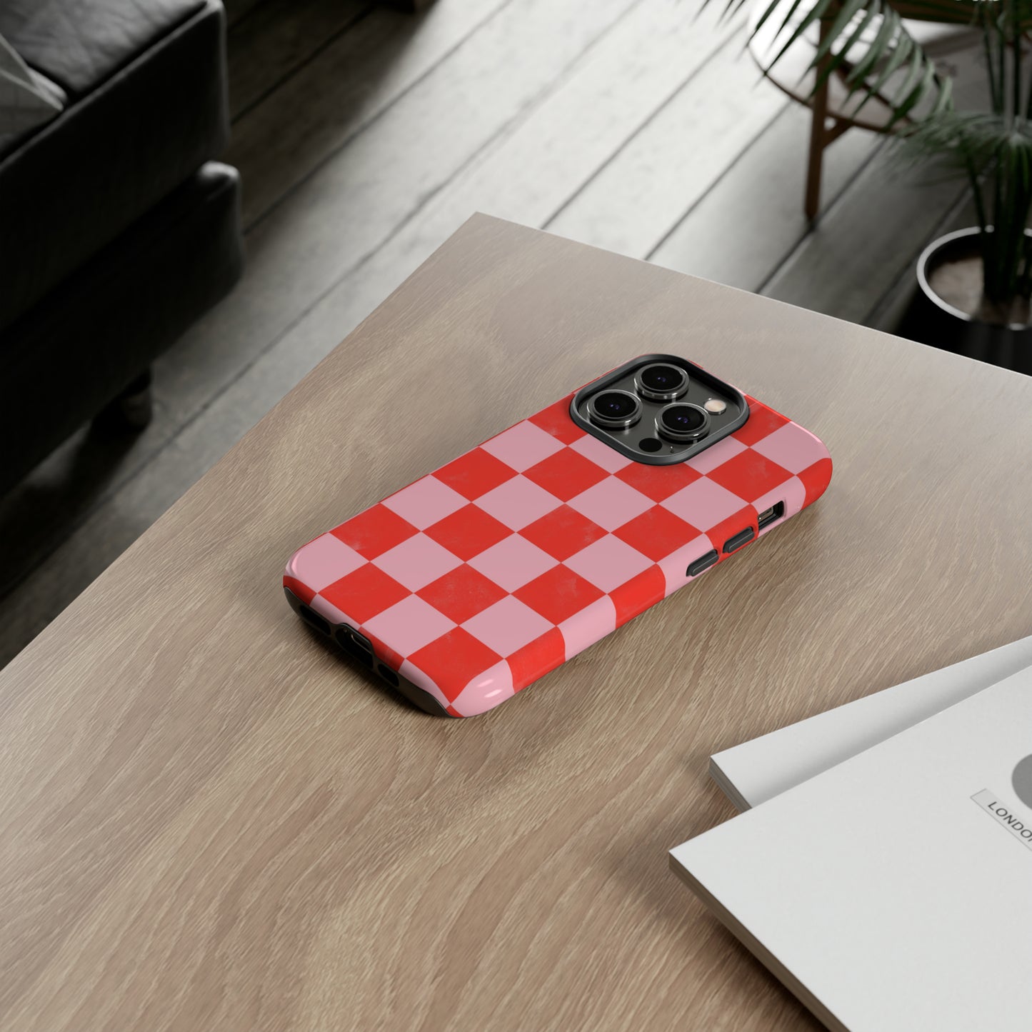 Red and Pink Checker Pattern - iPhone Case