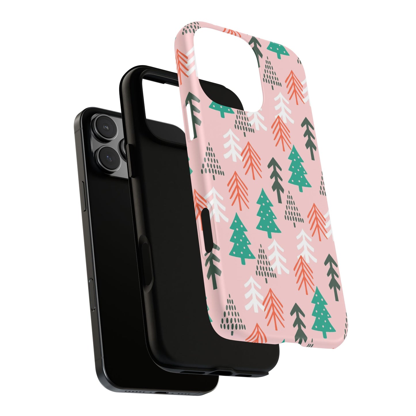 Christmas Trees Pink Background Pattern - iPhone Case