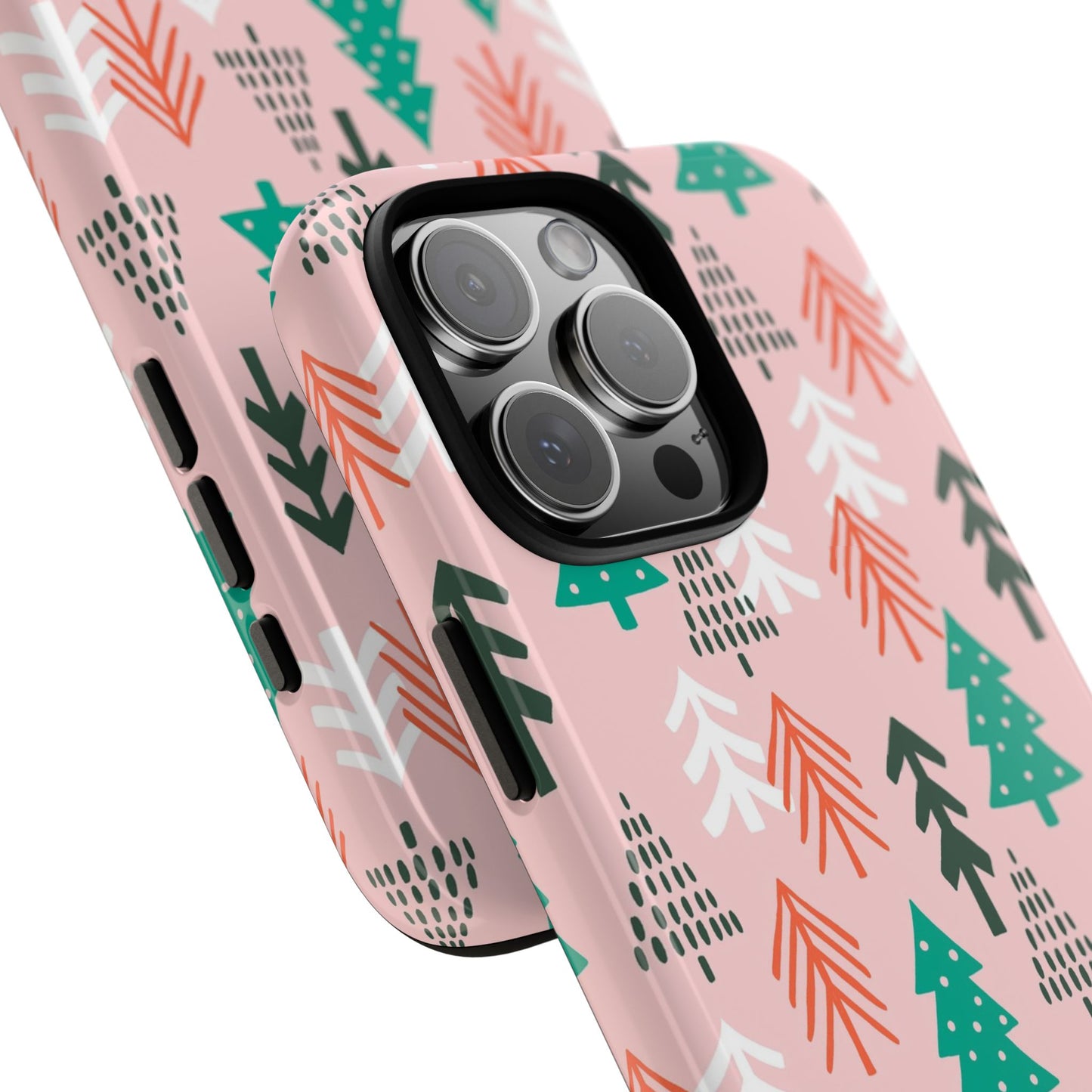 Christmas Trees Pink Background Pattern - iPhone Case