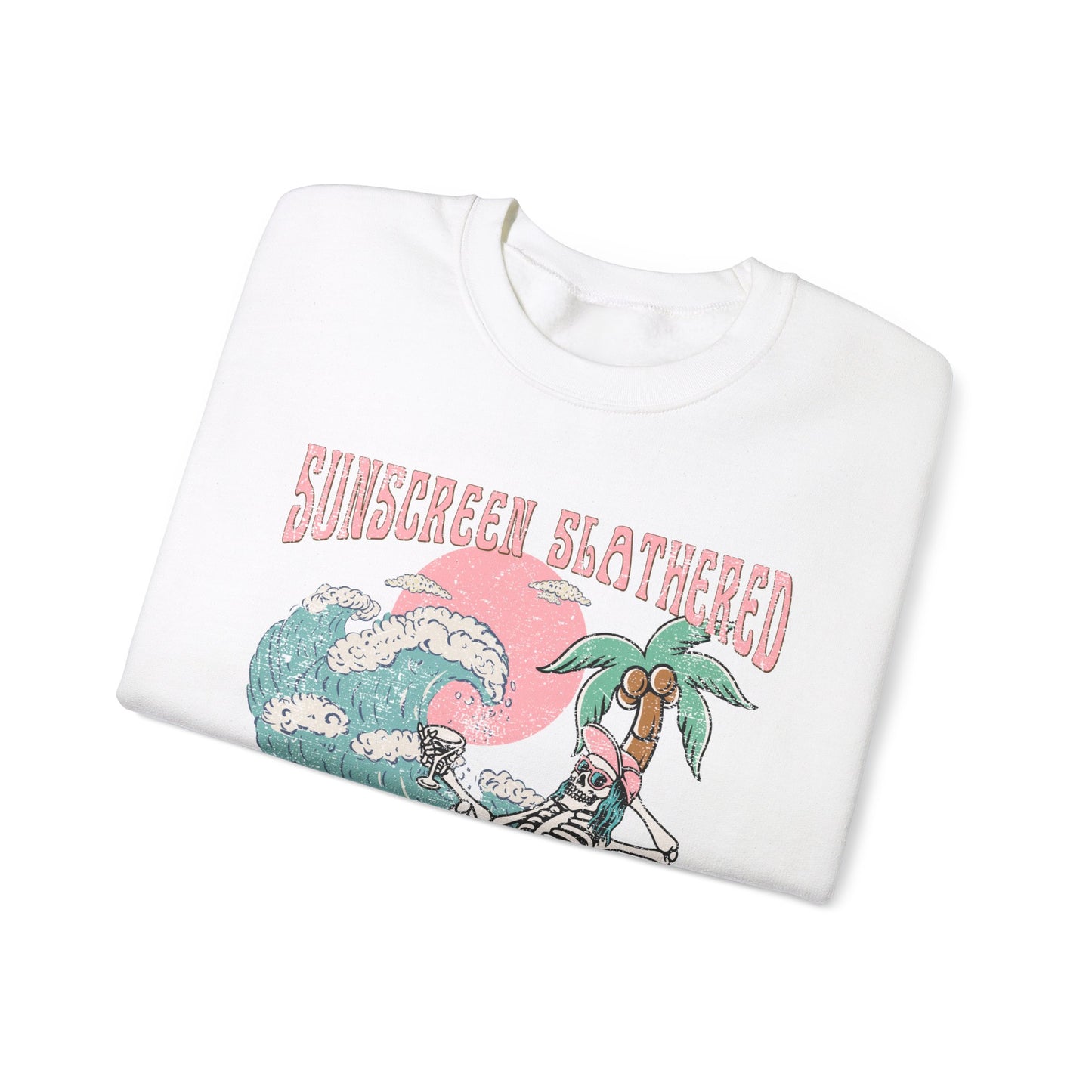 Sunscreen Slathered - Summer Skeleton - Cute Retro Sweatshirt