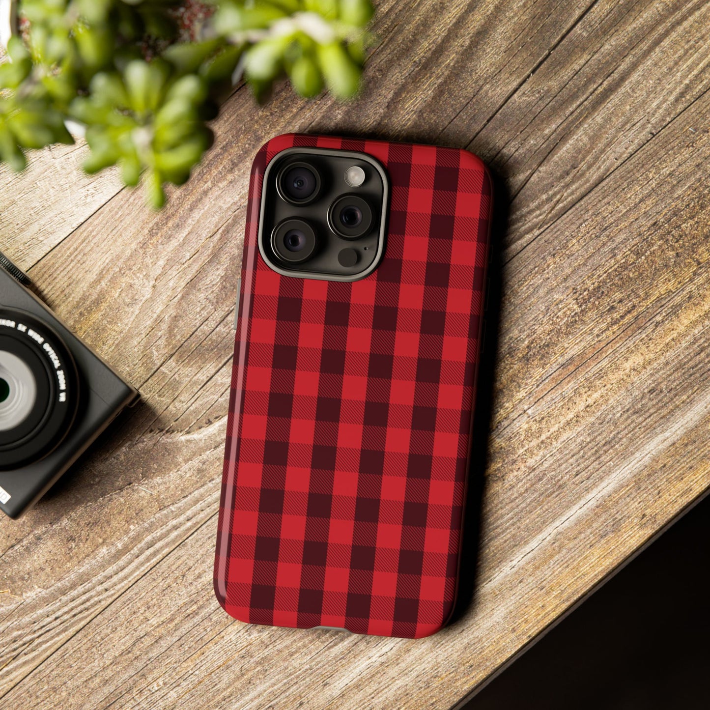 Red Christmas Gingham Pattern - iPhone Case