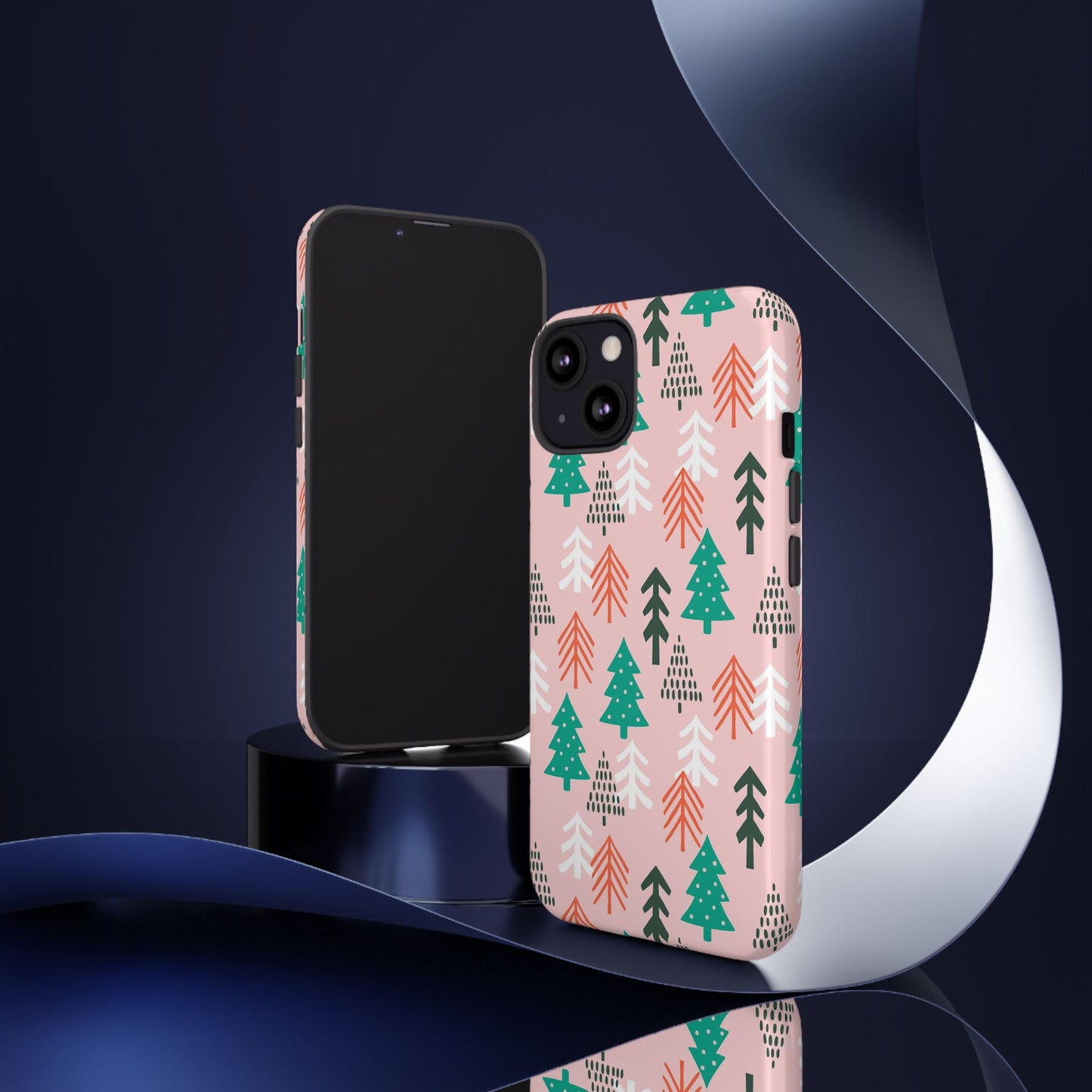 Christmas Trees Pink Background Pattern - iPhone Case