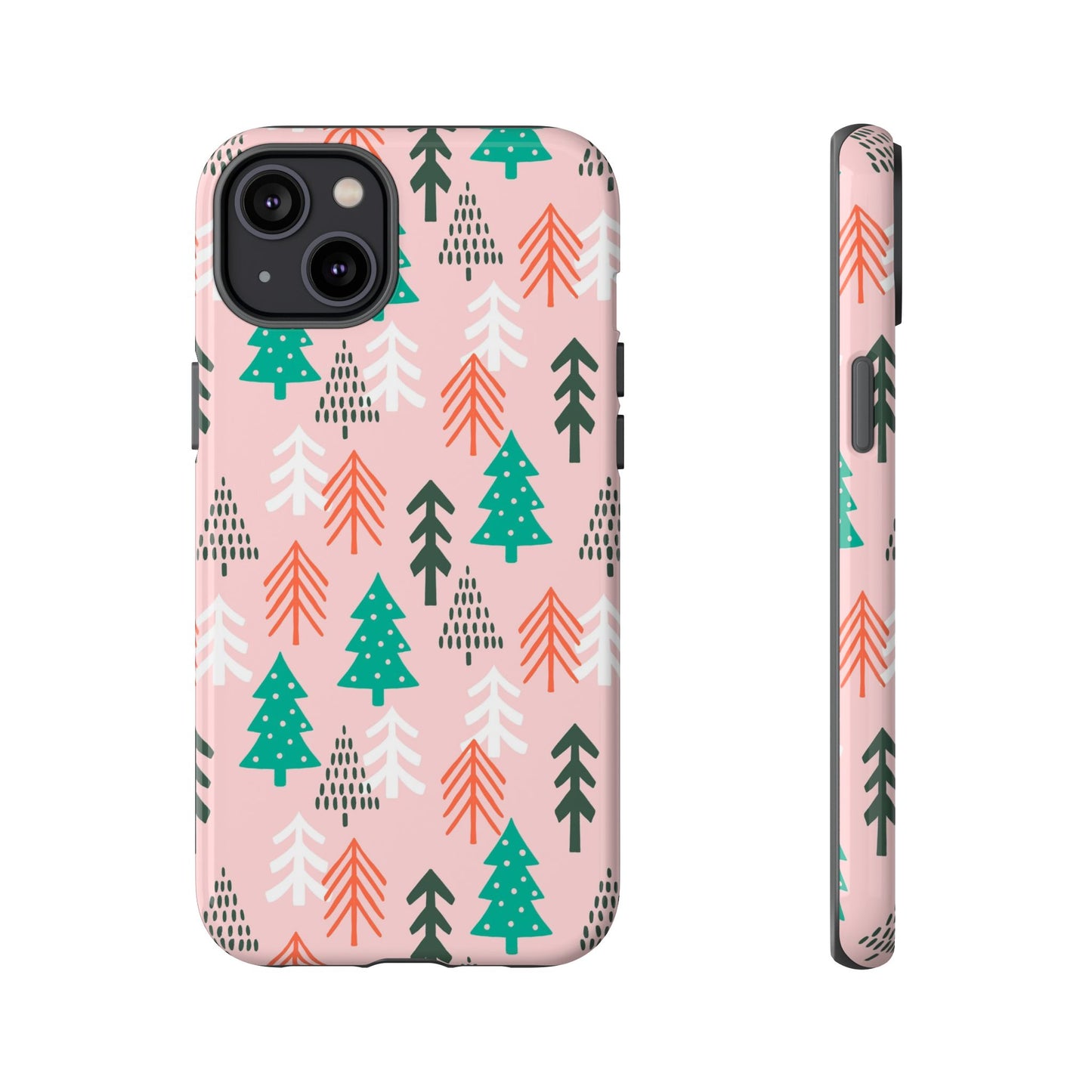 Christmas Trees Pink Background Pattern - iPhone Case