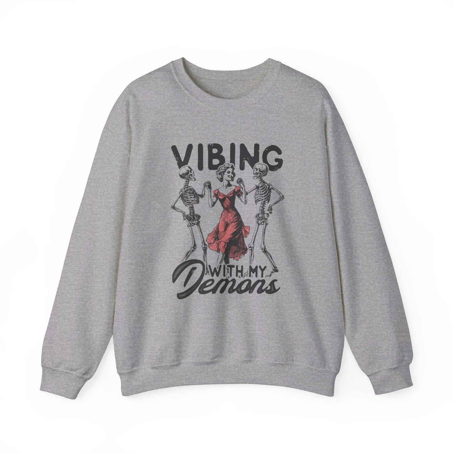 Vibing With My Demons - Vintage Halloween Sweatshirt -Unisex Heavy Blend™ Crewneck Sweatshirt