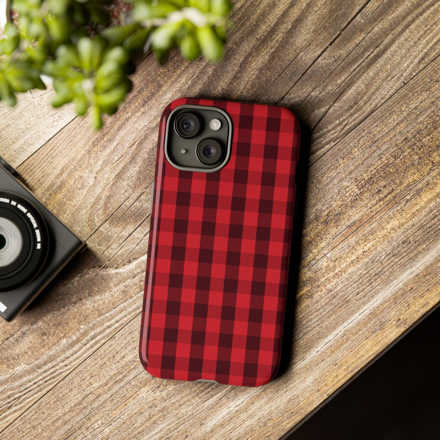 Red Christmas Gingham Pattern - iPhone Case