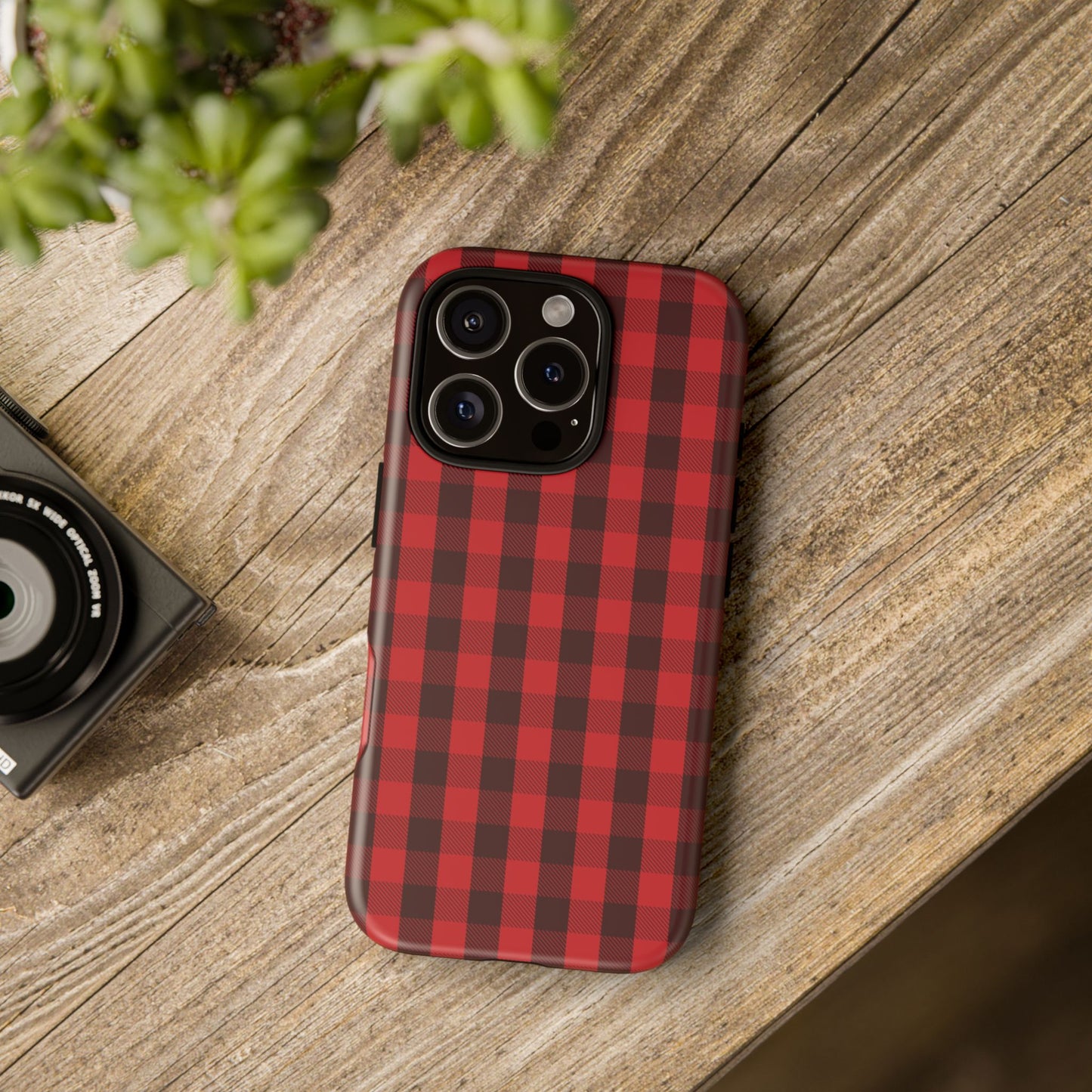 Red Christmas Gingham Pattern - iPhone Case