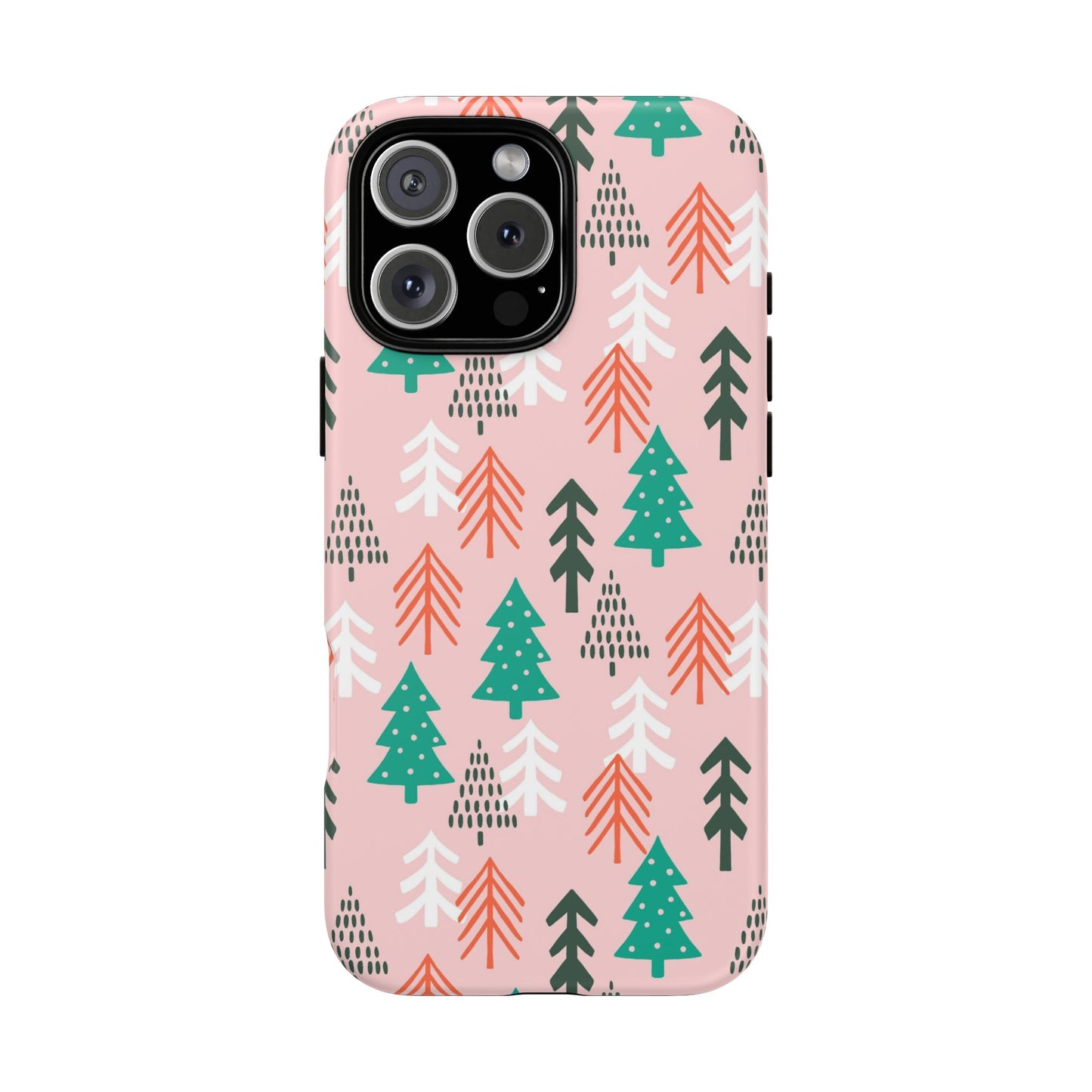 Christmas Trees Pink Background Pattern - iPhone Case