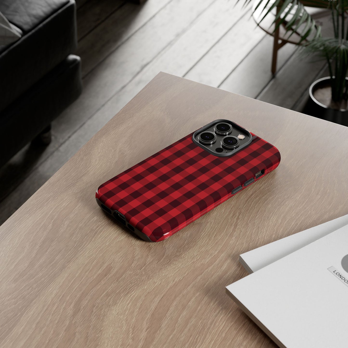 Red Christmas Gingham Pattern - iPhone Case