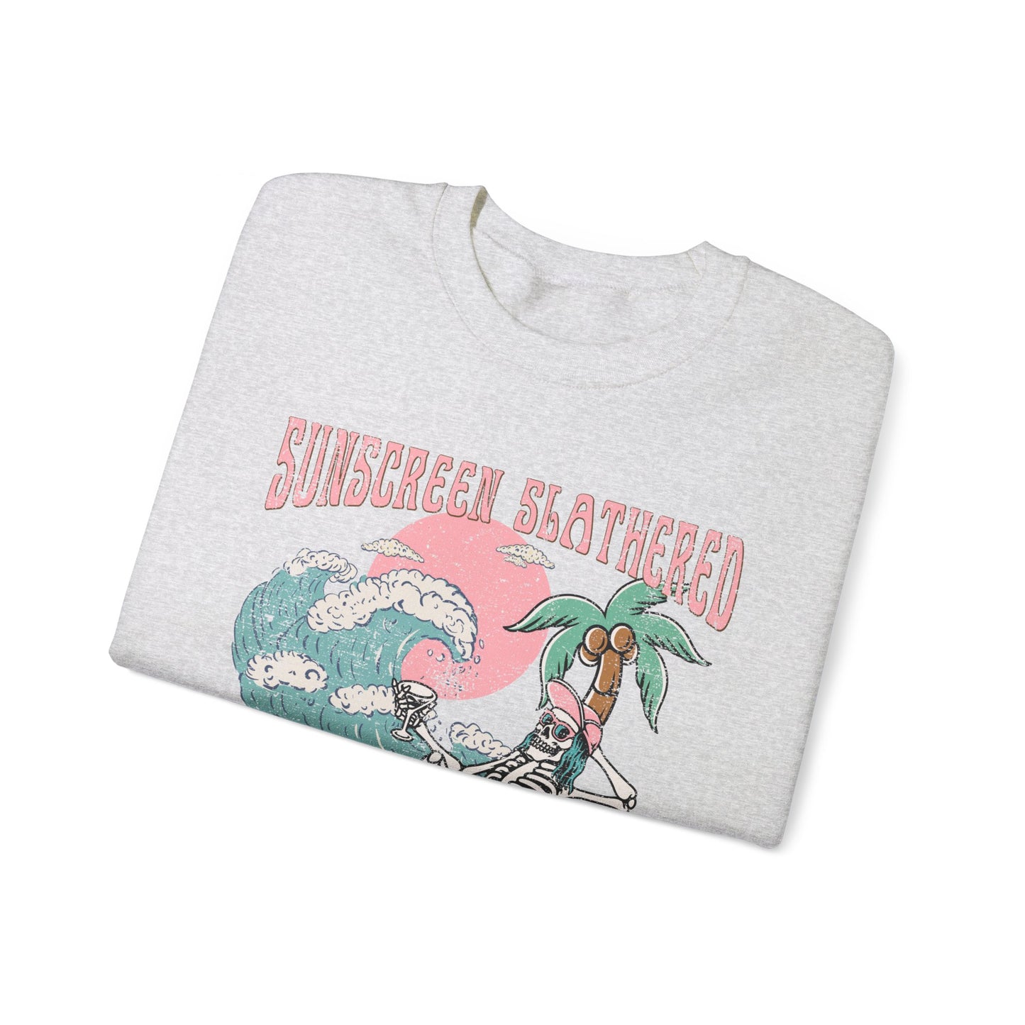 Sunscreen Slathered - Summer Skeleton - Cute Retro Sweatshirt