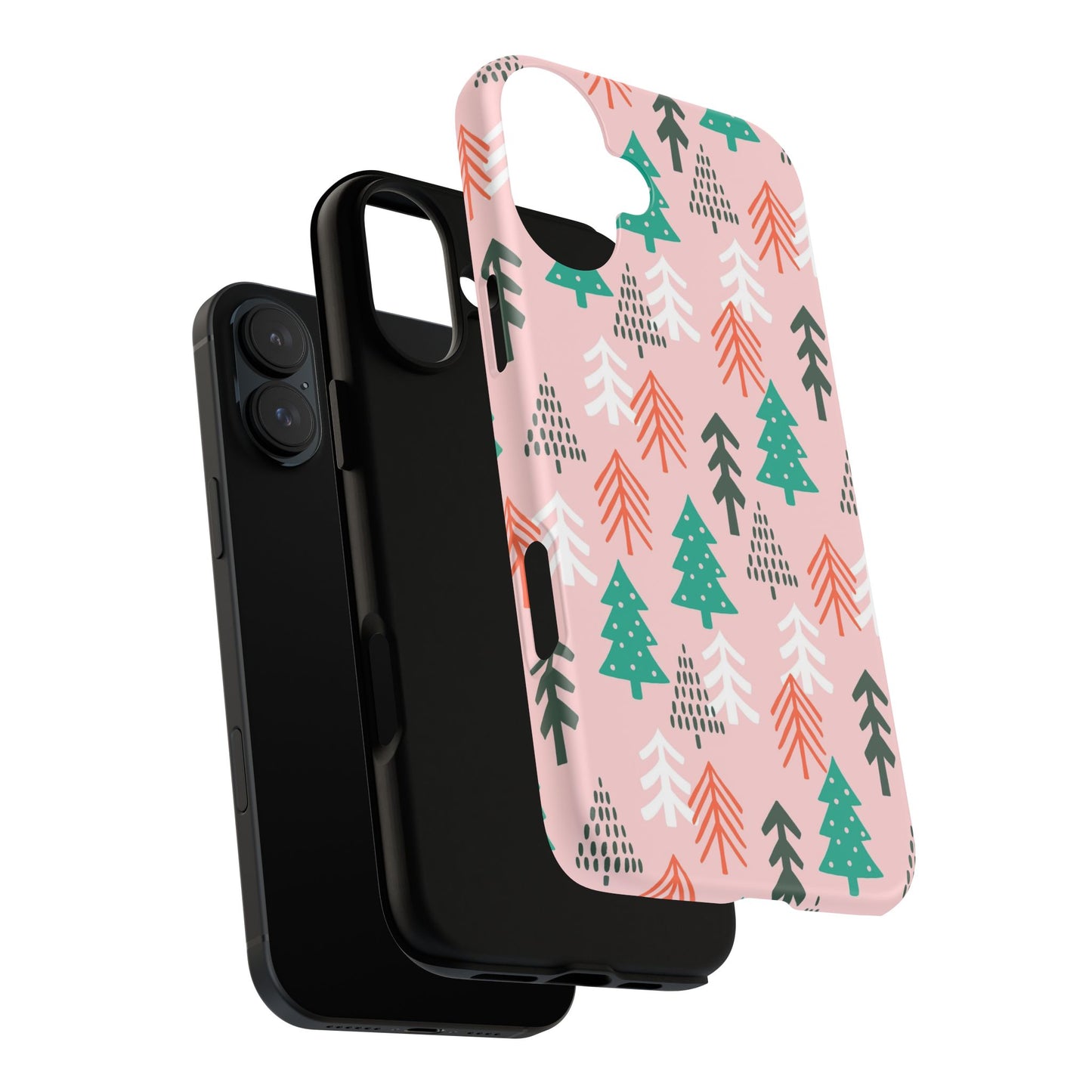 Christmas Trees Pink Background Pattern - iPhone Case