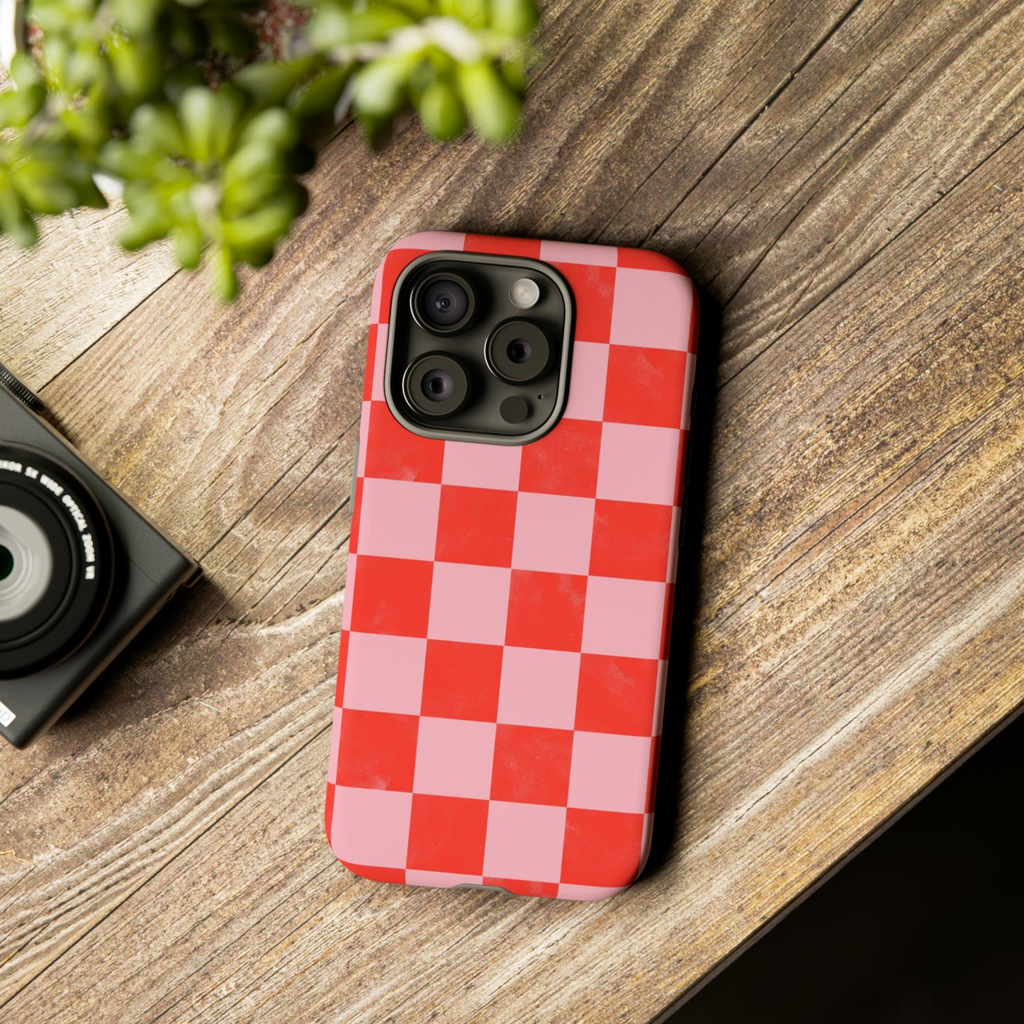 Red and Pink Checker Pattern - iPhone Case