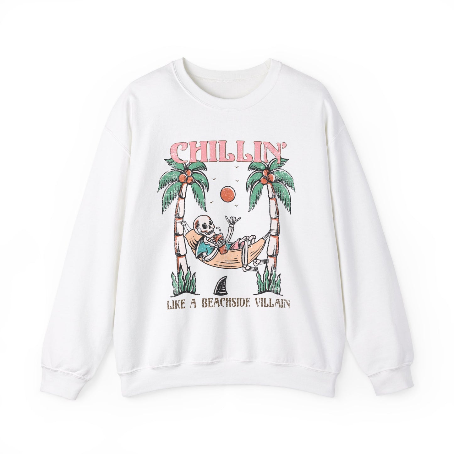 Chillin' At The Beach Villian - Summer Skeleton - Cute Retro Sweatshirt