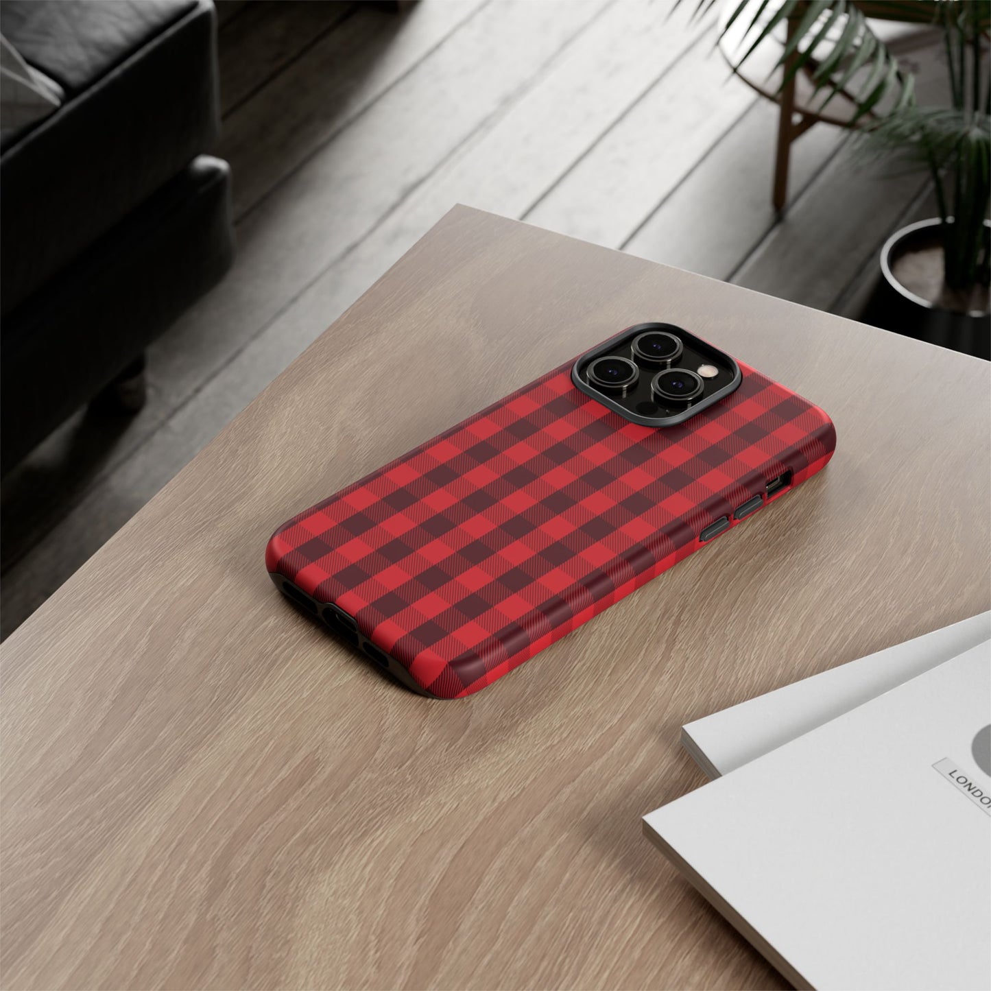 Red Christmas Gingham Pattern - iPhone Case