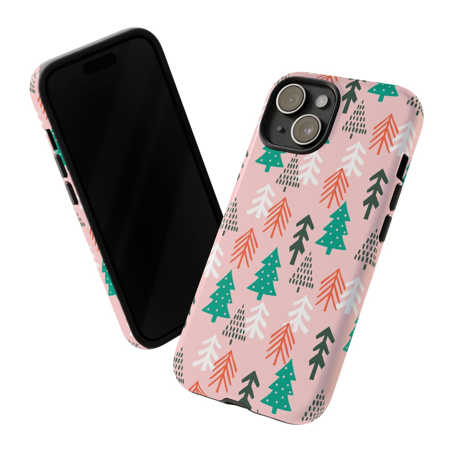 Christmas Trees Pink Background Pattern - iPhone Case