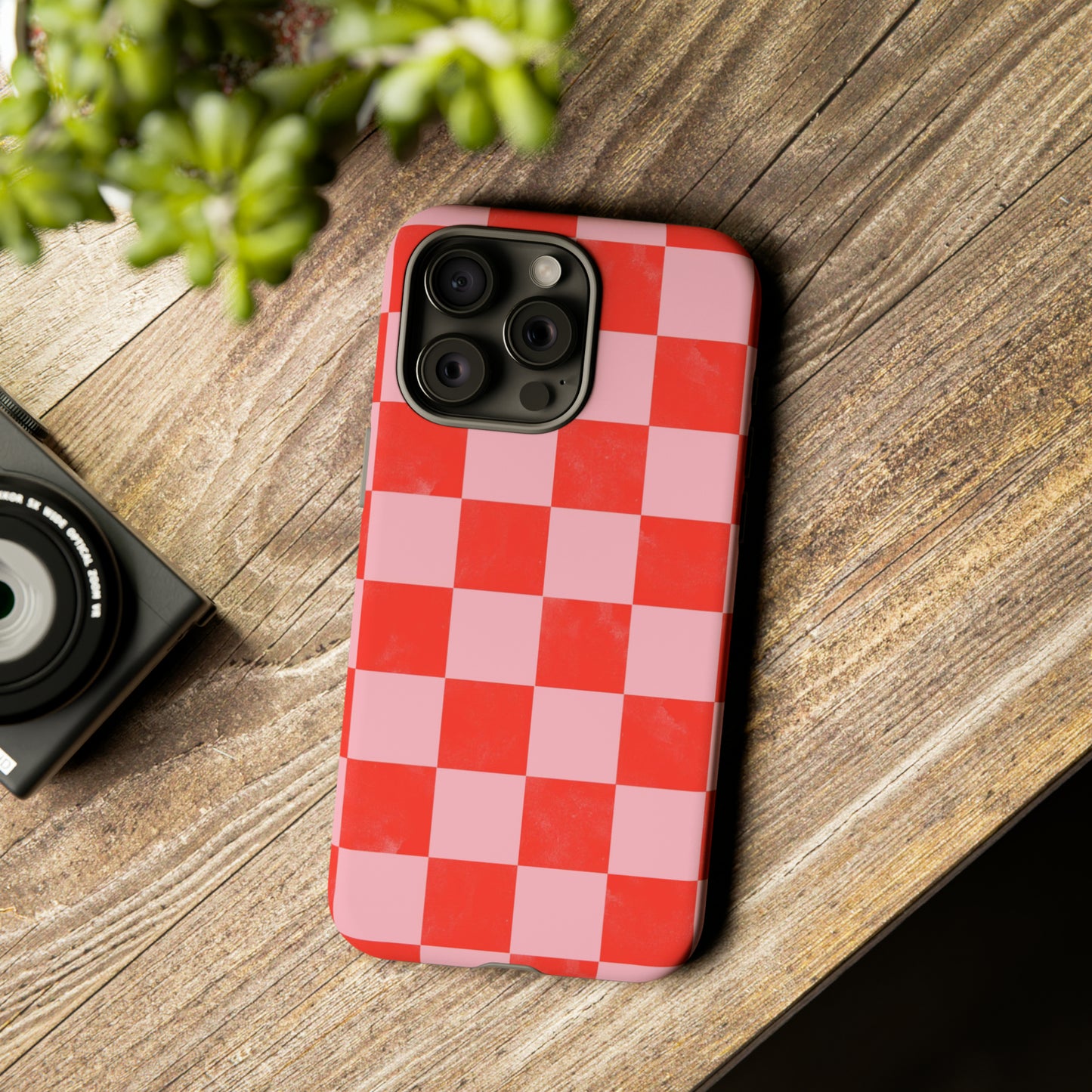 Red and Pink Checker Pattern - iPhone Case