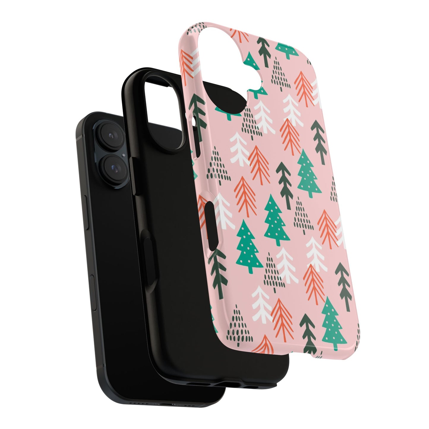 Christmas Trees Pink Background Pattern - iPhone Case