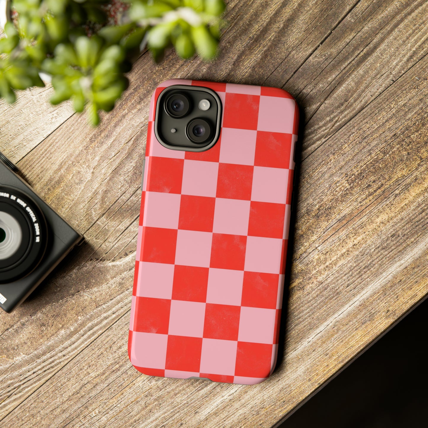 Red and Pink Checker Pattern - iPhone Case