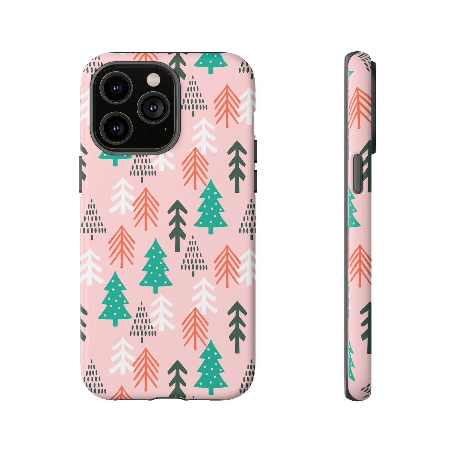 Christmas Trees Pink Background Pattern - iPhone Case