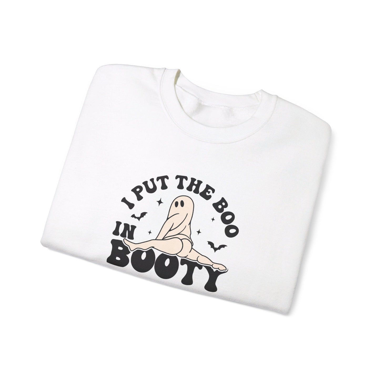 I Put The Boo in Booty - Funny Ghost Halloween Sweatshirt - Unisex Heavy Blend™ Crewneck Sweatshirt