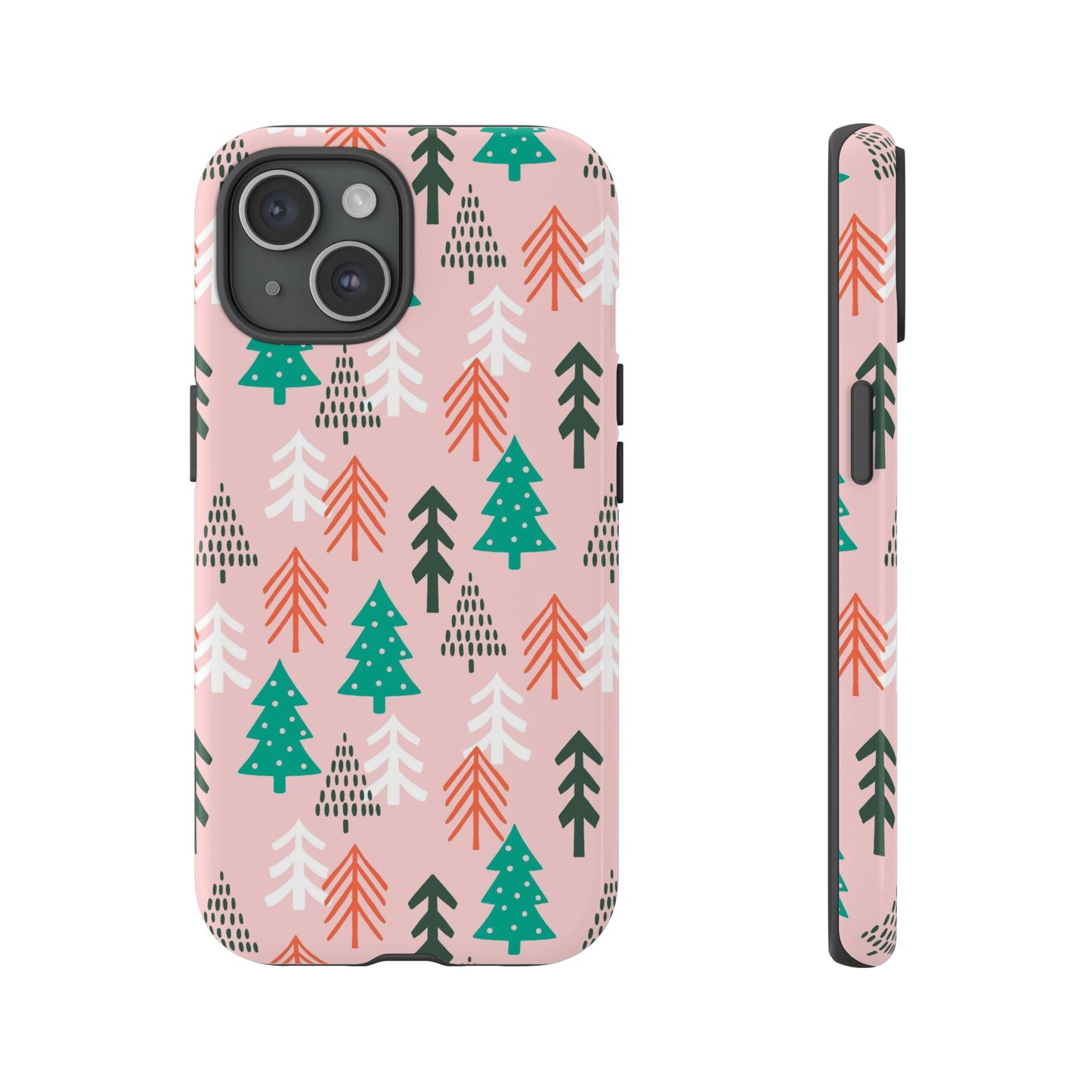 Christmas Trees Pink Background Pattern - iPhone Case