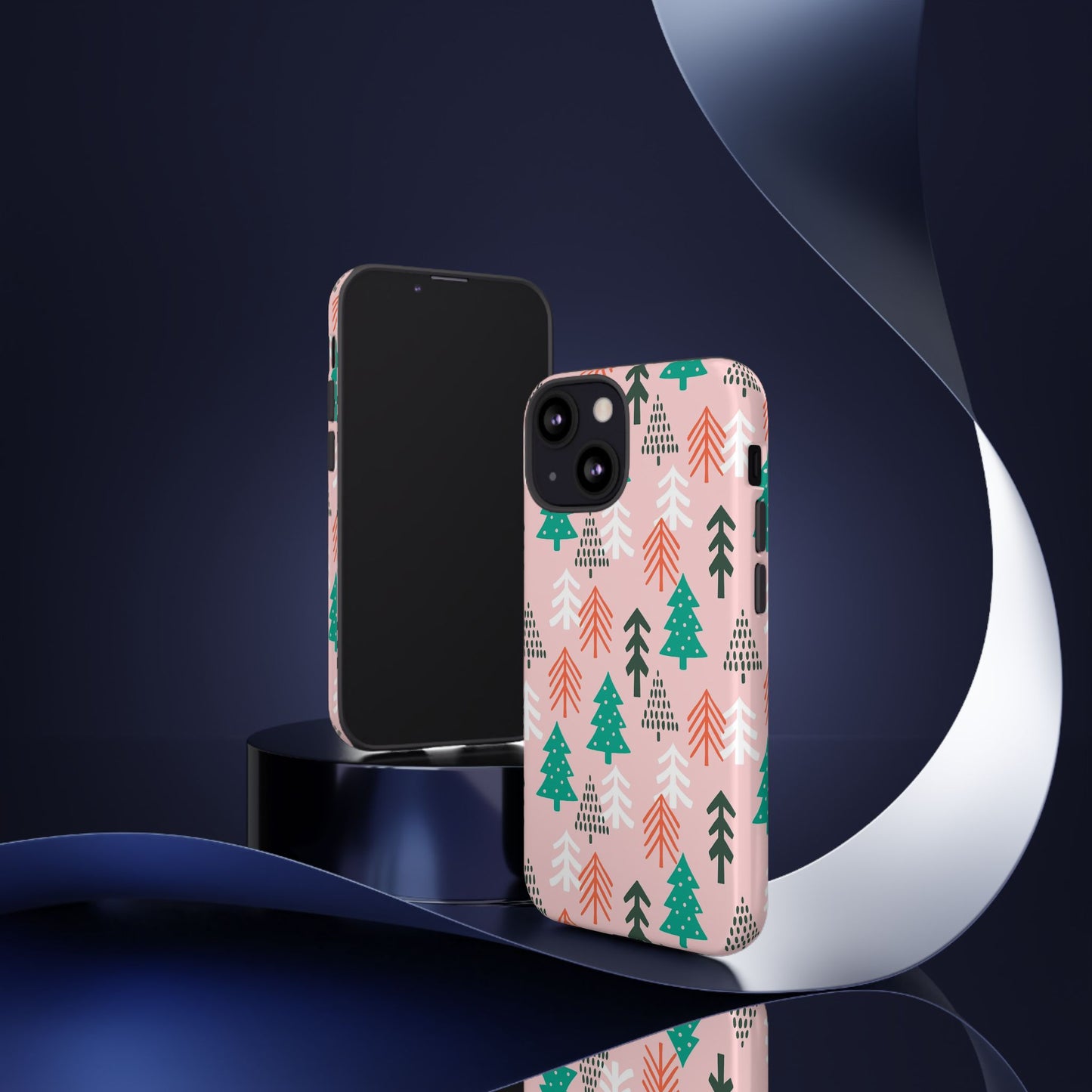 Christmas Trees Pink Background Pattern - iPhone Case