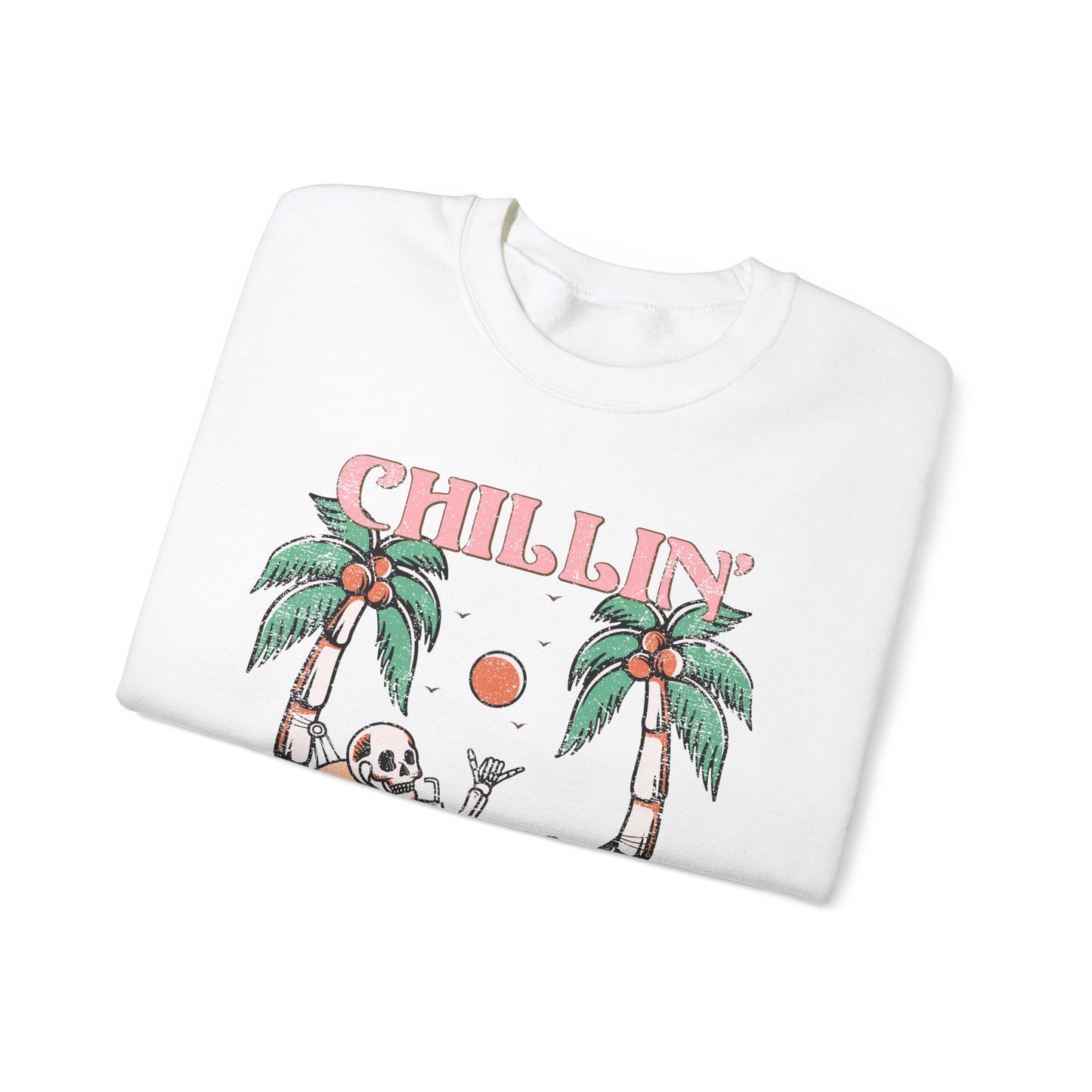 Chillin' At The Beach Villian - Summer Skeleton - Cute Retro Sweatshirt