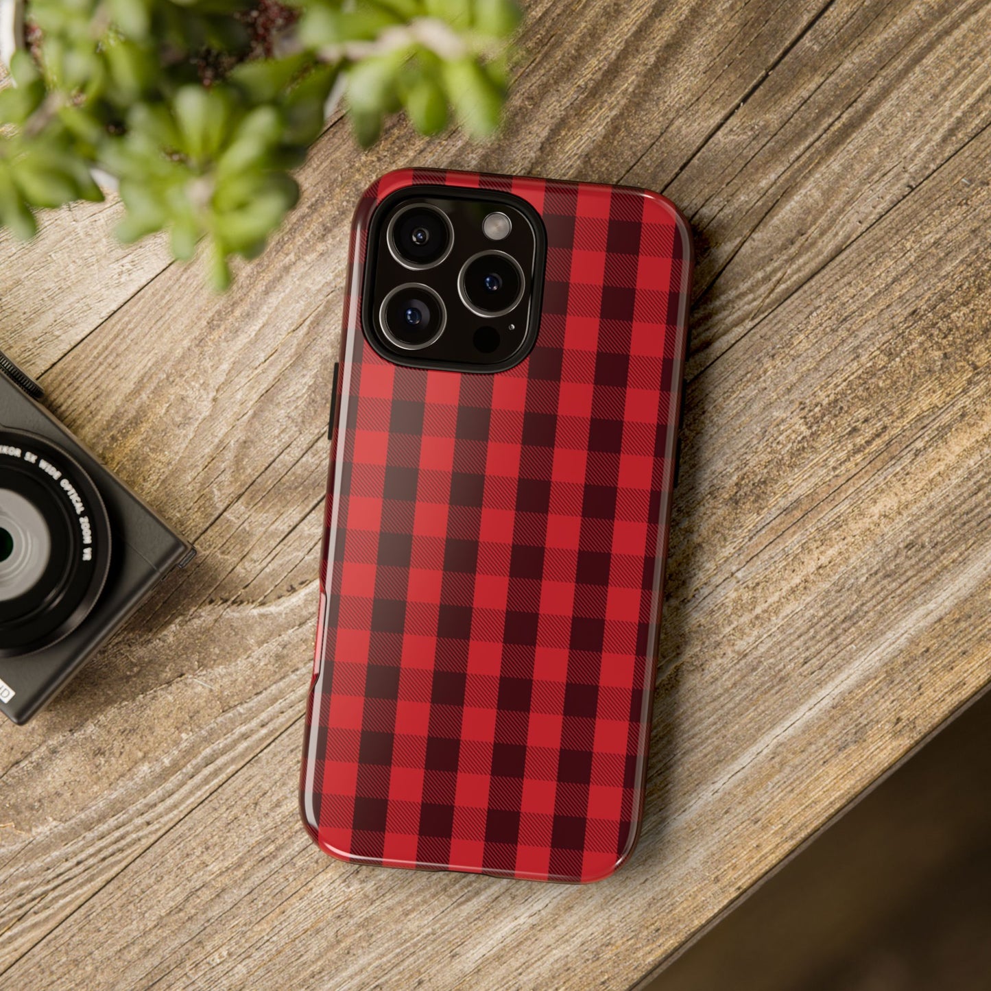 Red Christmas Gingham Pattern - iPhone Case