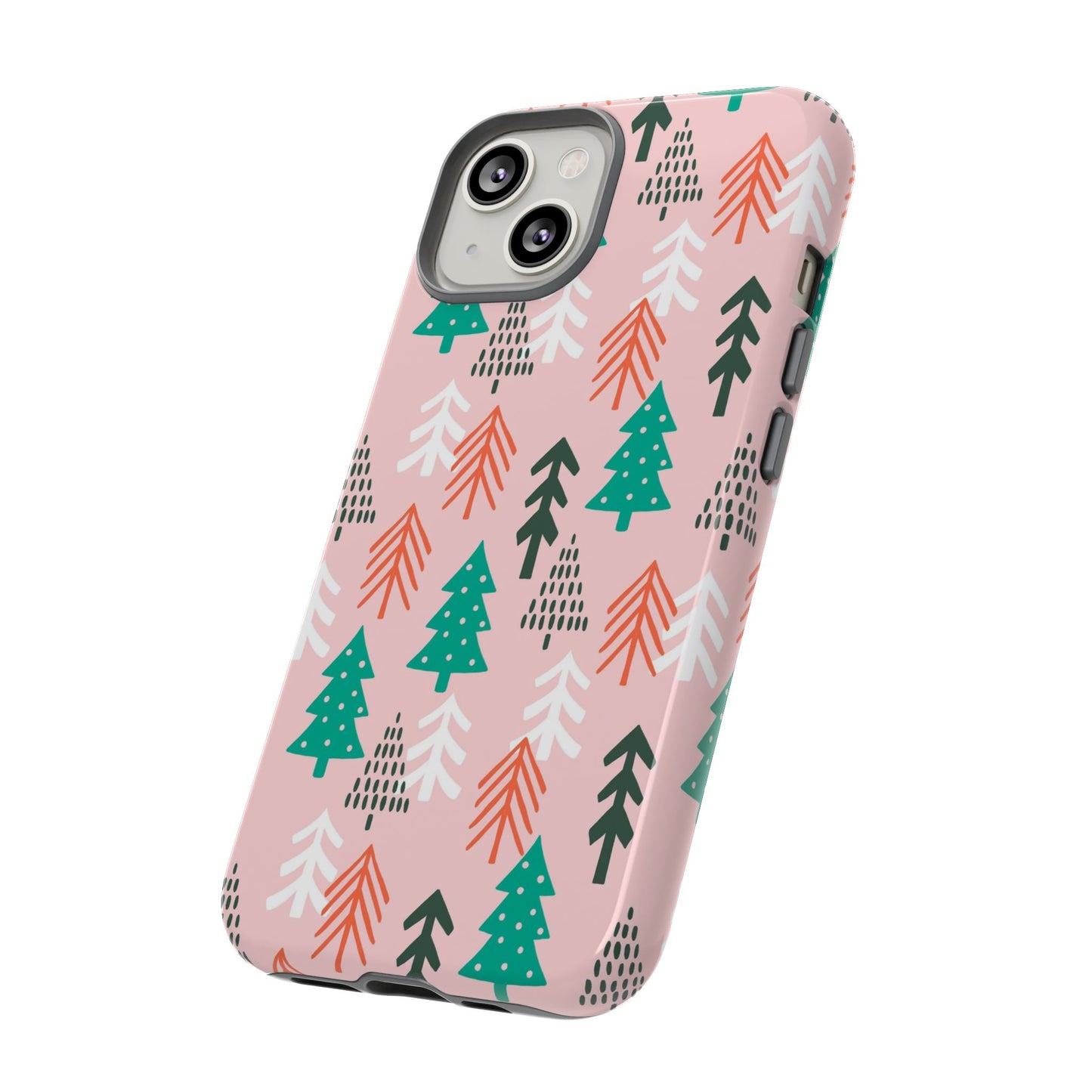 Christmas Trees Pink Background Pattern - iPhone Case