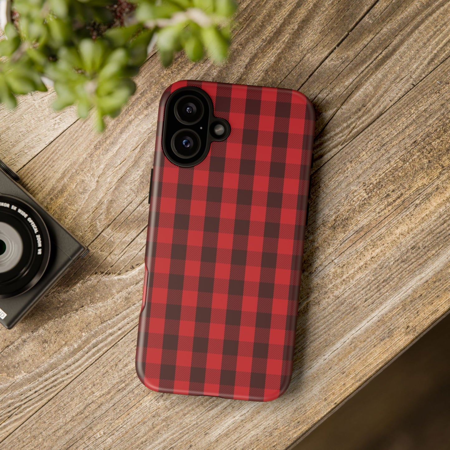 Red Christmas Gingham Pattern - iPhone Case