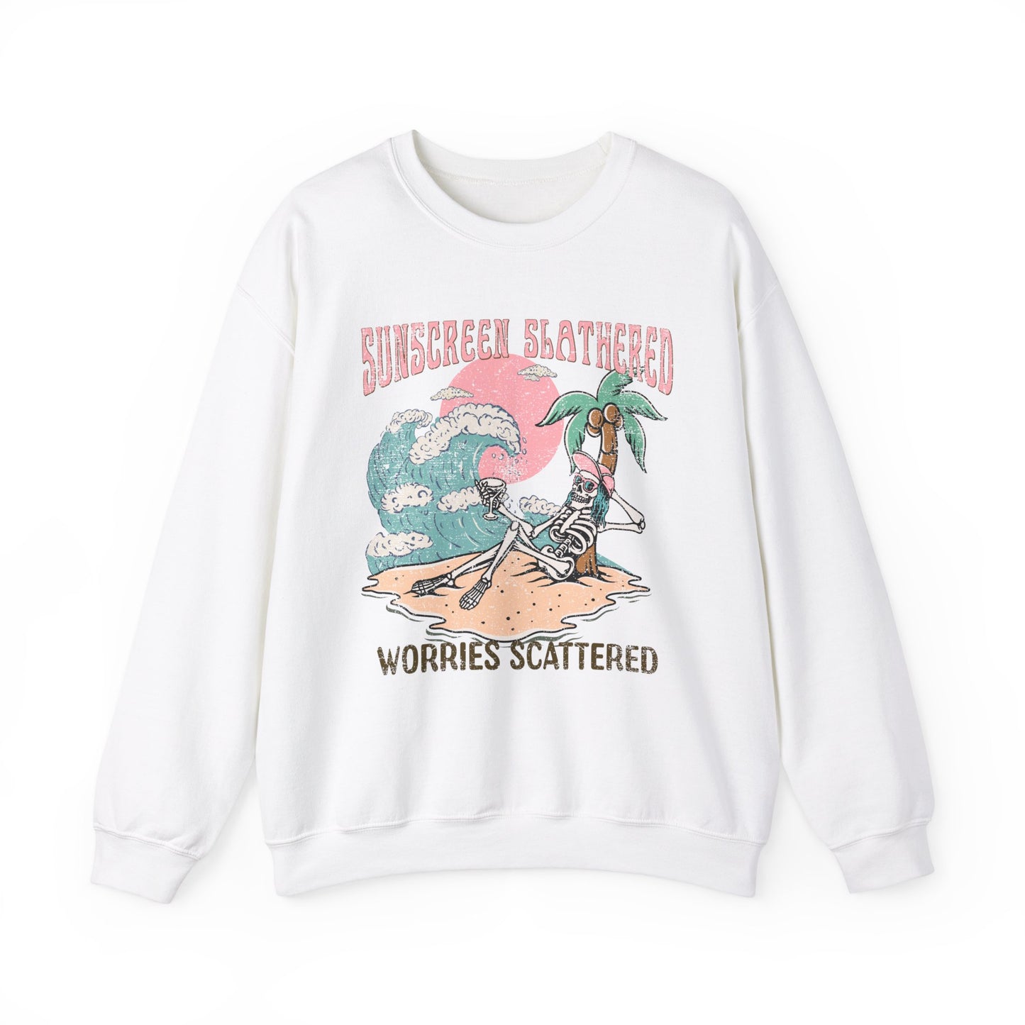 Sunscreen Slathered - Summer Skeleton - Cute Retro Sweatshirt