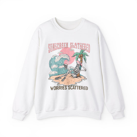 Sunscreen Slathered - Summer Skeleton - Cute Retro Sweatshirt