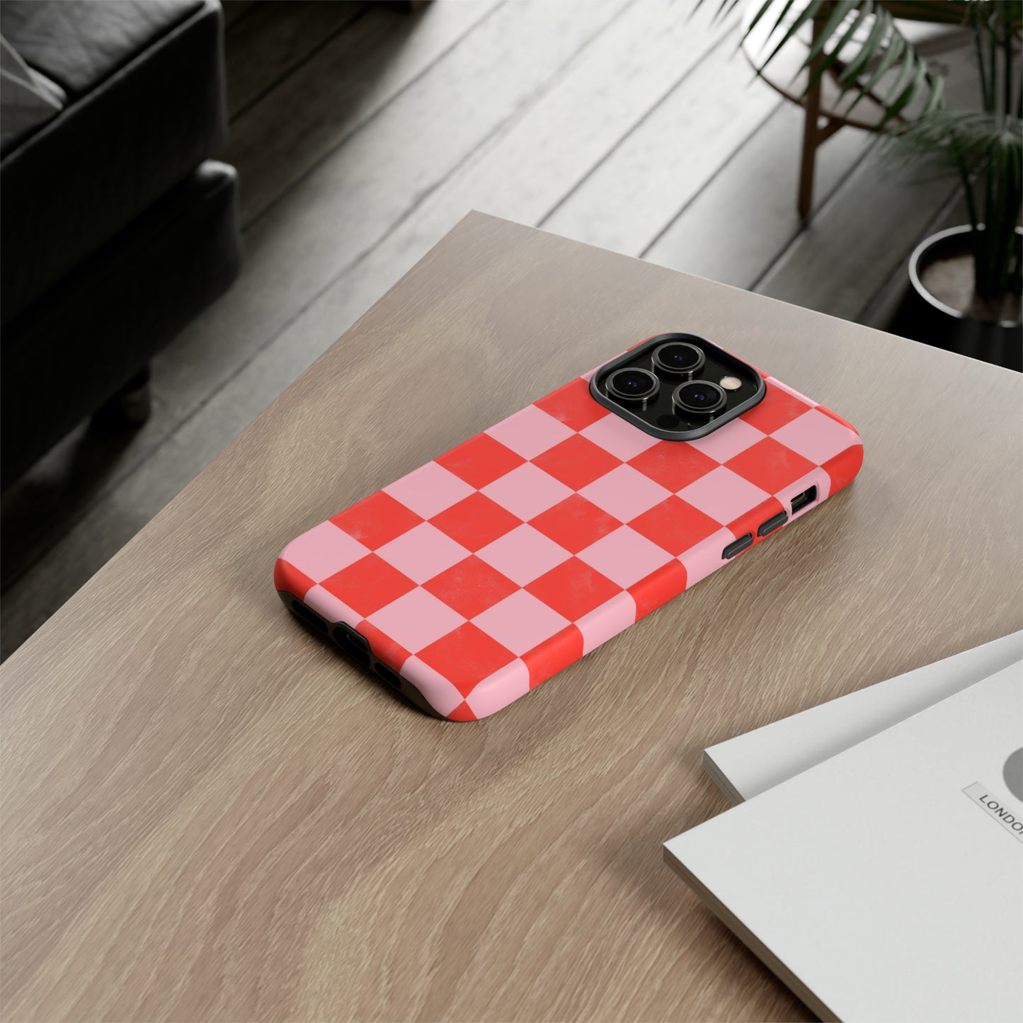 Red and Pink Checker Pattern - iPhone Case