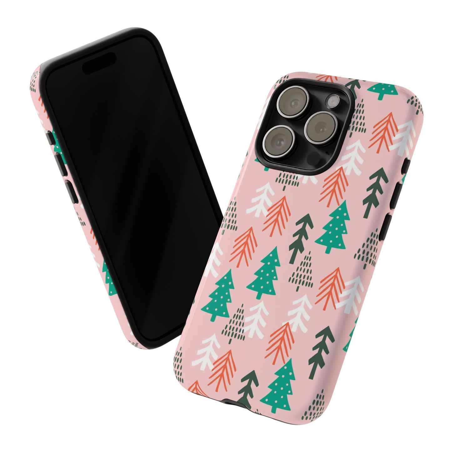 Christmas Trees Pink Background Pattern - iPhone Case