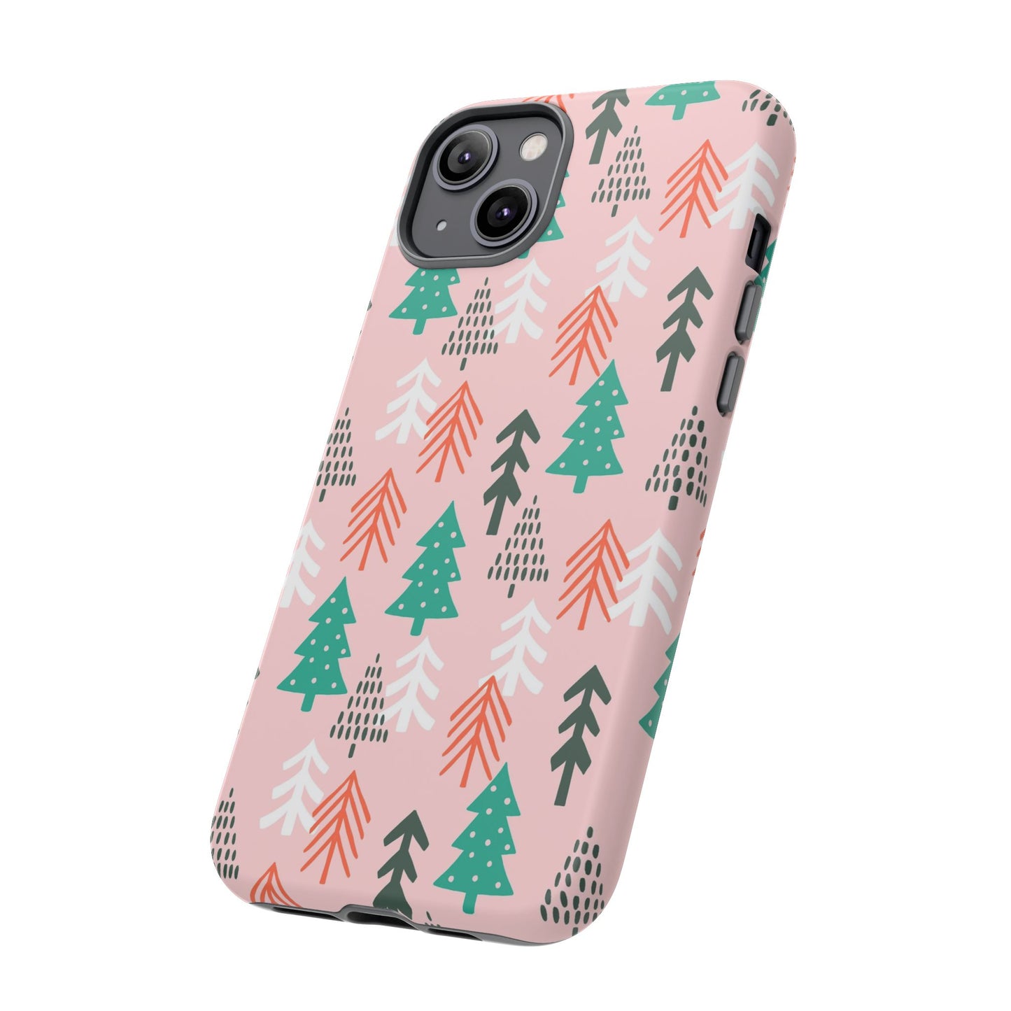 Christmas Trees Pink Background Pattern - iPhone Case