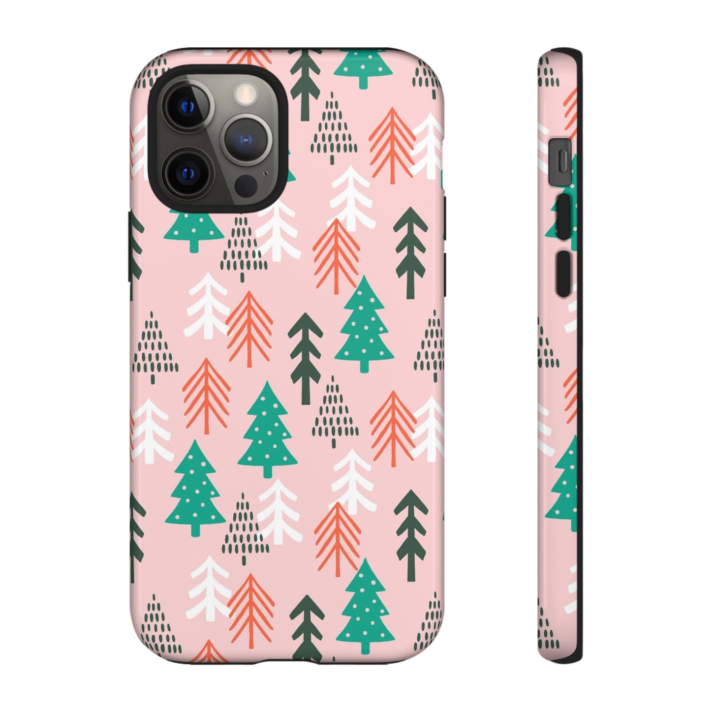 Christmas Trees Pink Background Pattern - iPhone Case