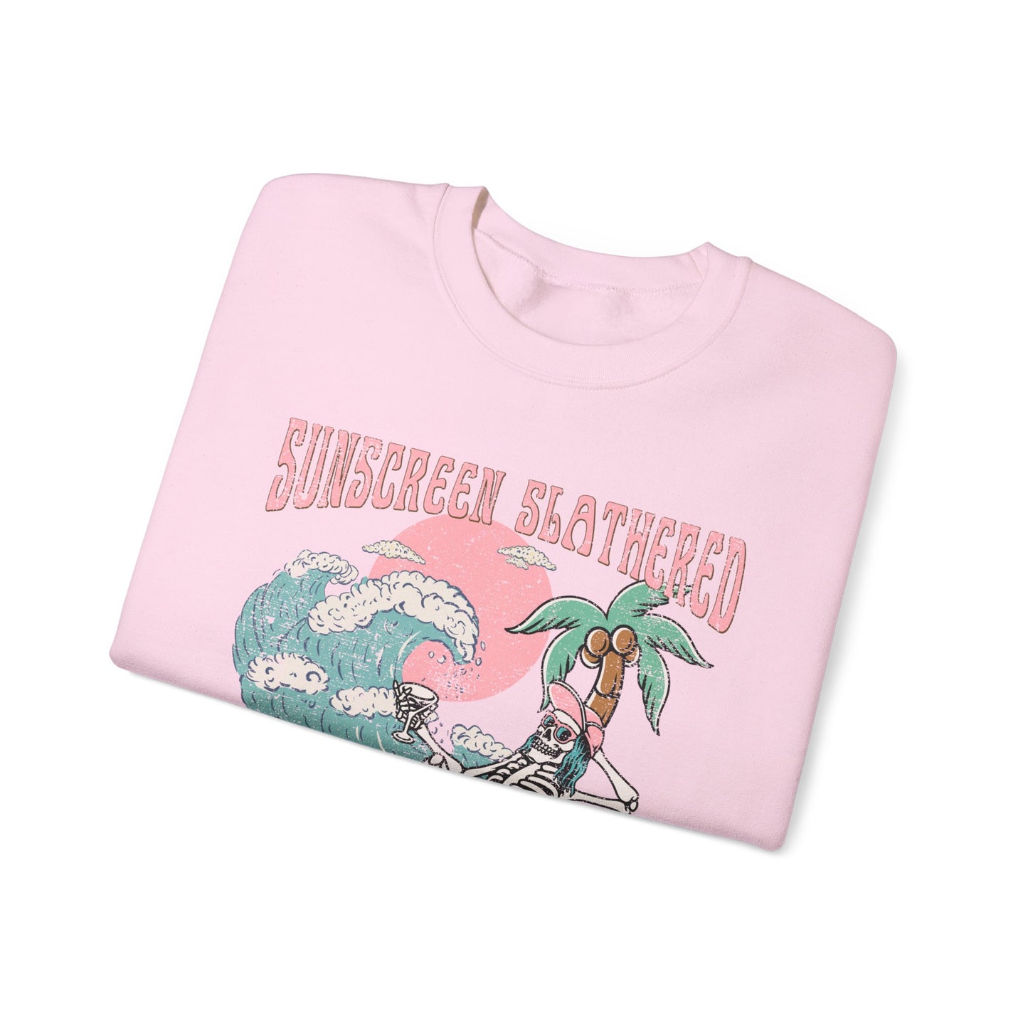 Sunscreen Slathered - Summer Skeleton - Cute Retro Sweatshirt