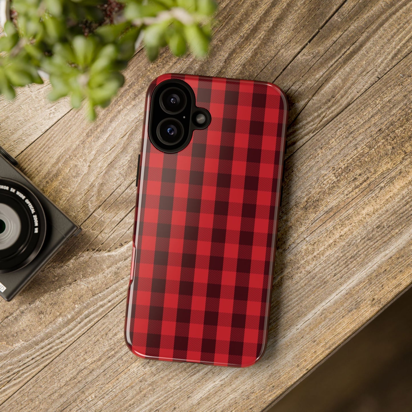 Red Christmas Gingham Pattern - iPhone Case